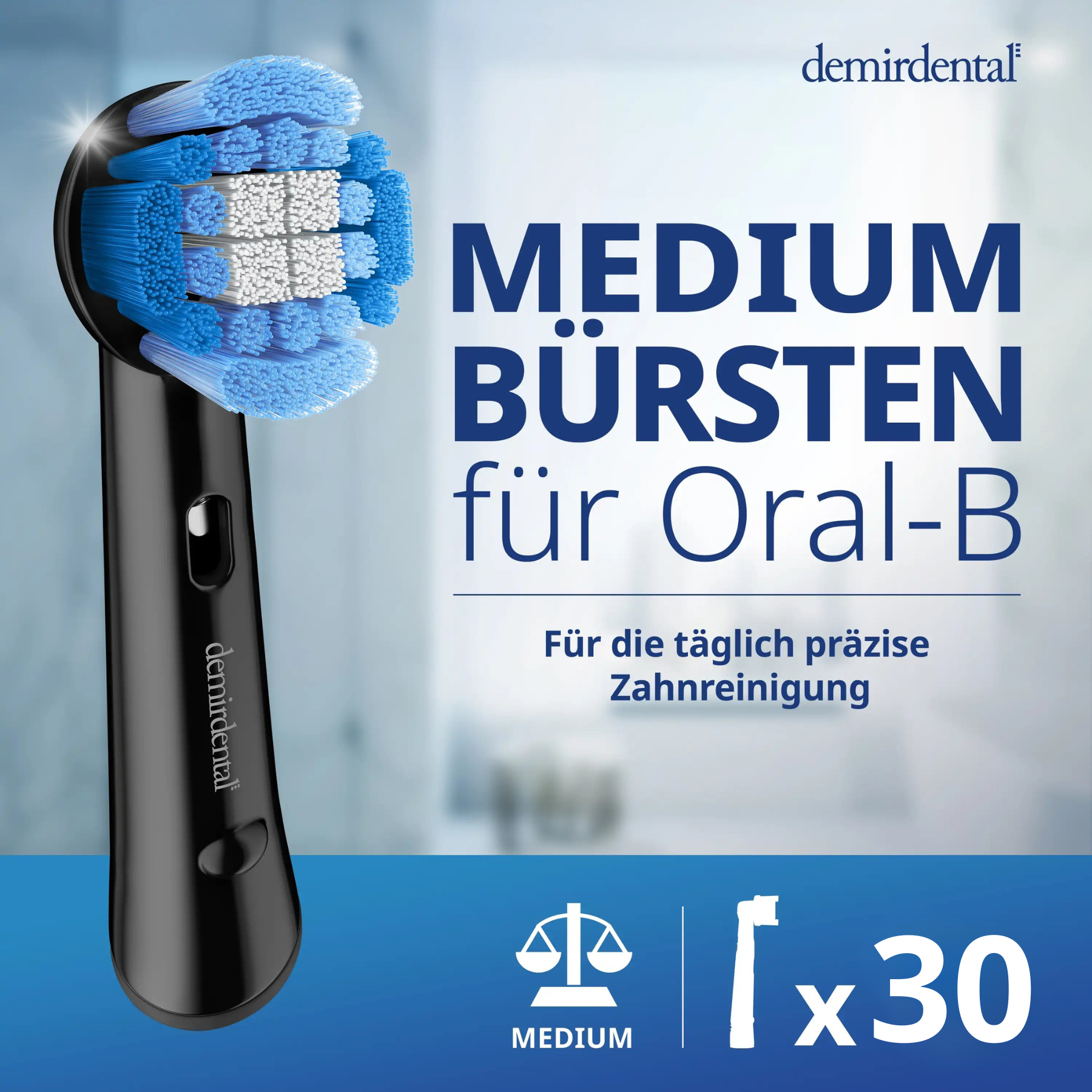Medium Aufsteckbürsten für Oral-B Rundköpfe rotierend | Schwarz