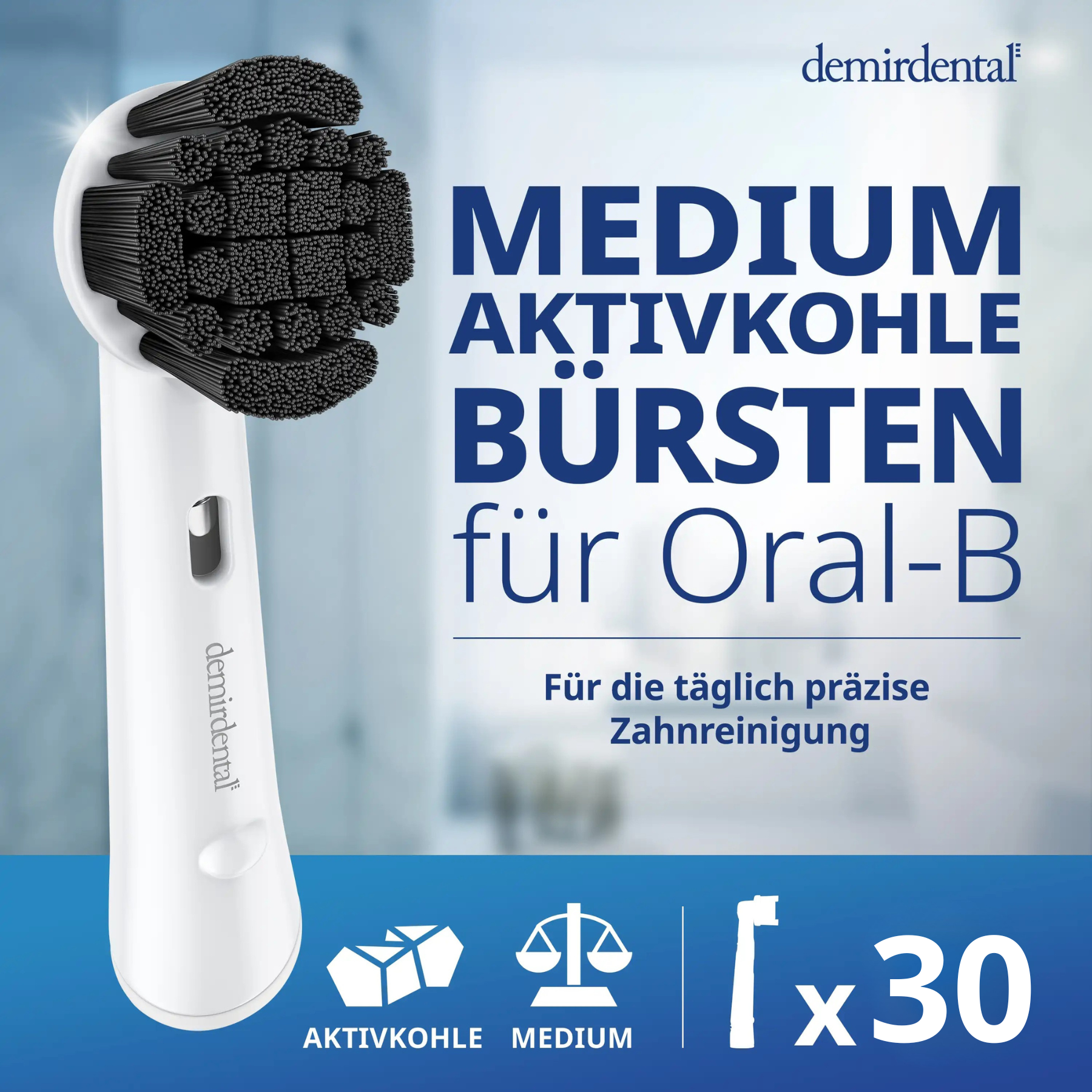 Medium activated charcoal brushes for Oral B round heads rotating | White