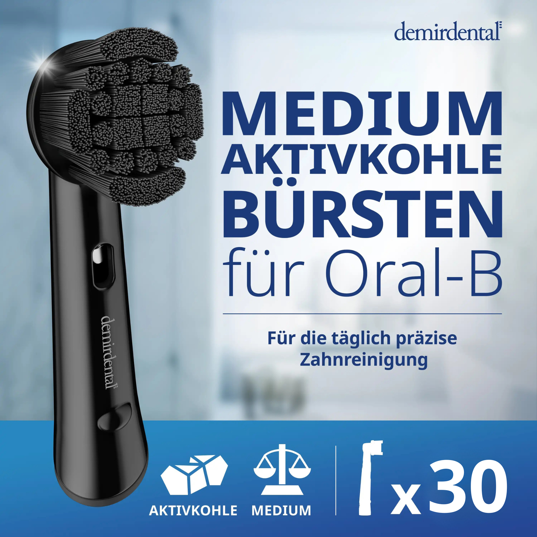 Cabezales de recambio medianos de carbón activo redondos Oral B giratorios | Negro