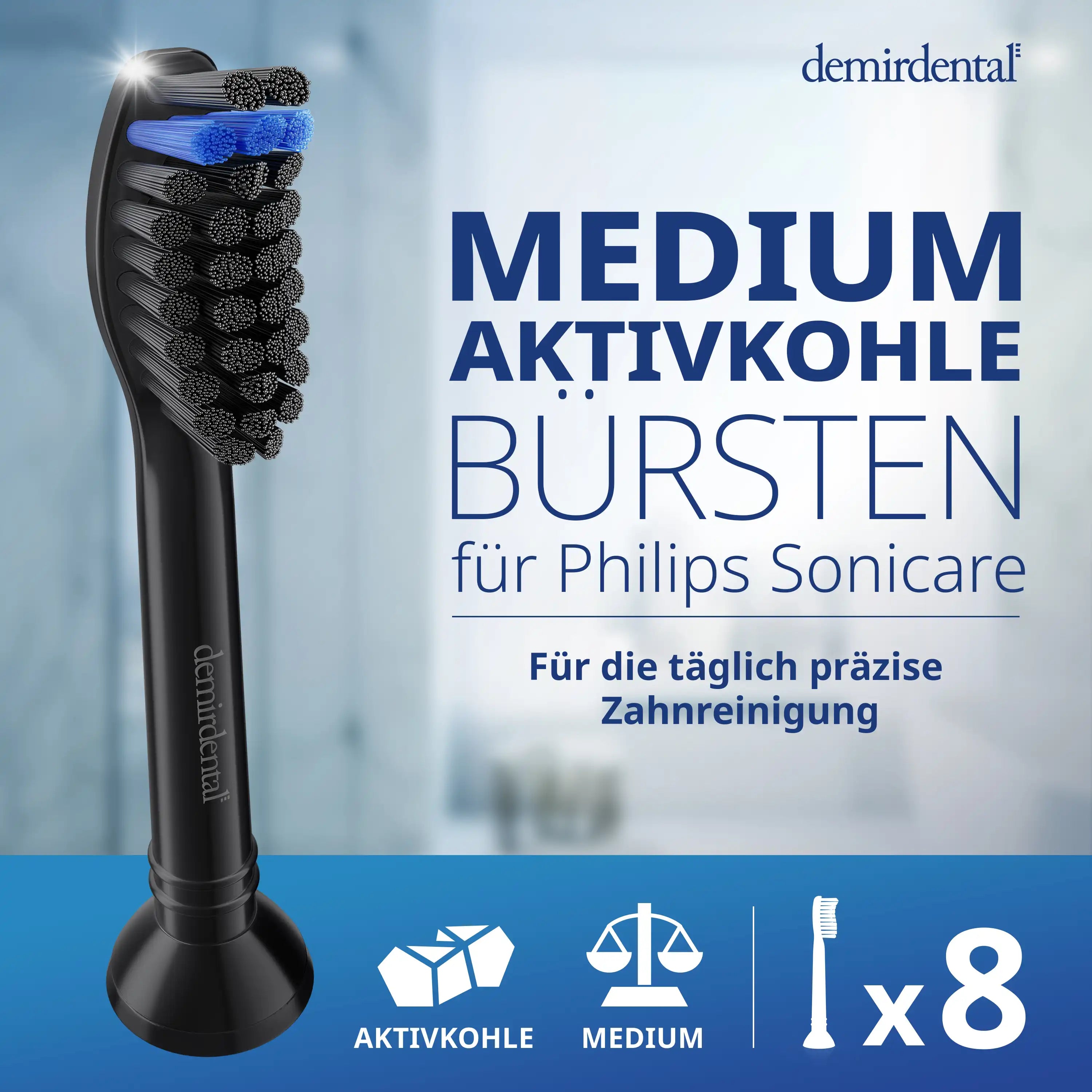 Medium Aufsteckbürsten mit Aktivkohle für Philips Sonicare | Schwarz