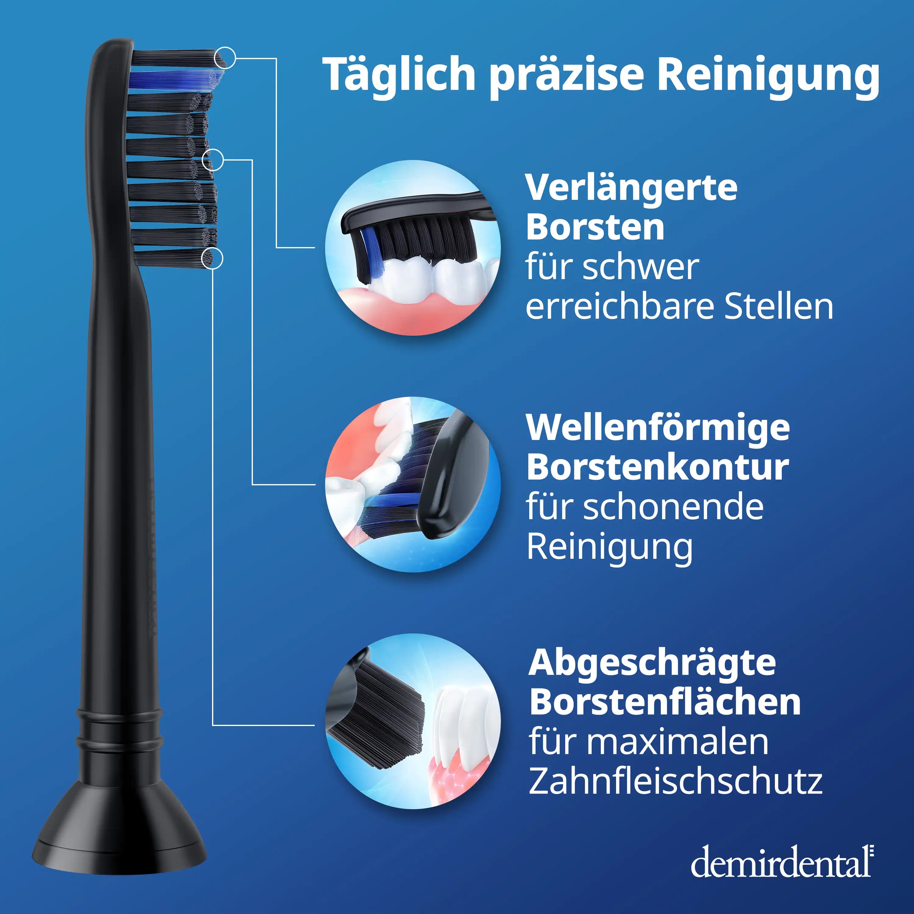 Medium Aufsteckbürsten mit Aktivkohle für Philips Sonicare | Schwarz