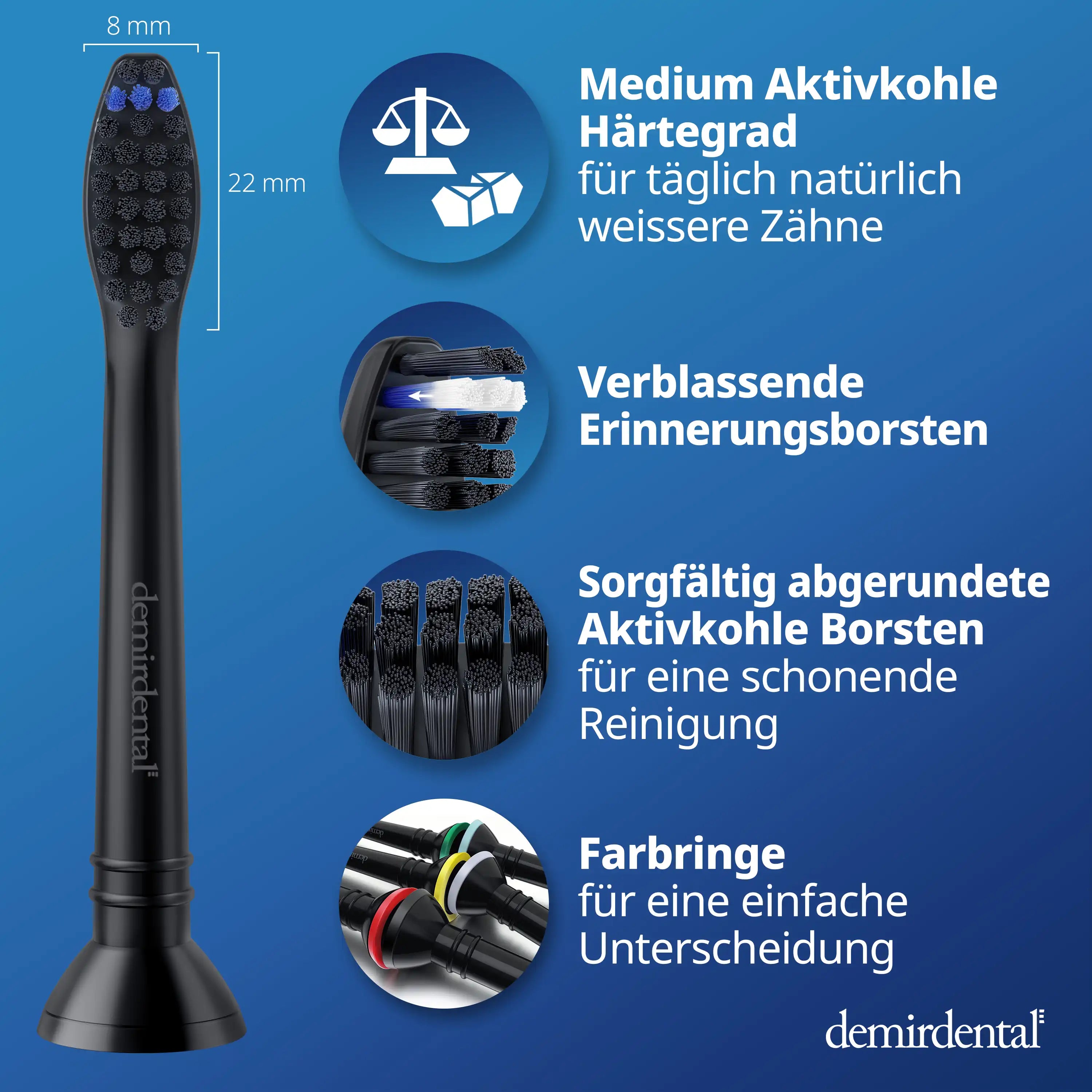 Medium Aufsteckbürsten mit Aktivkohle für Philips Sonicare | Schwarz