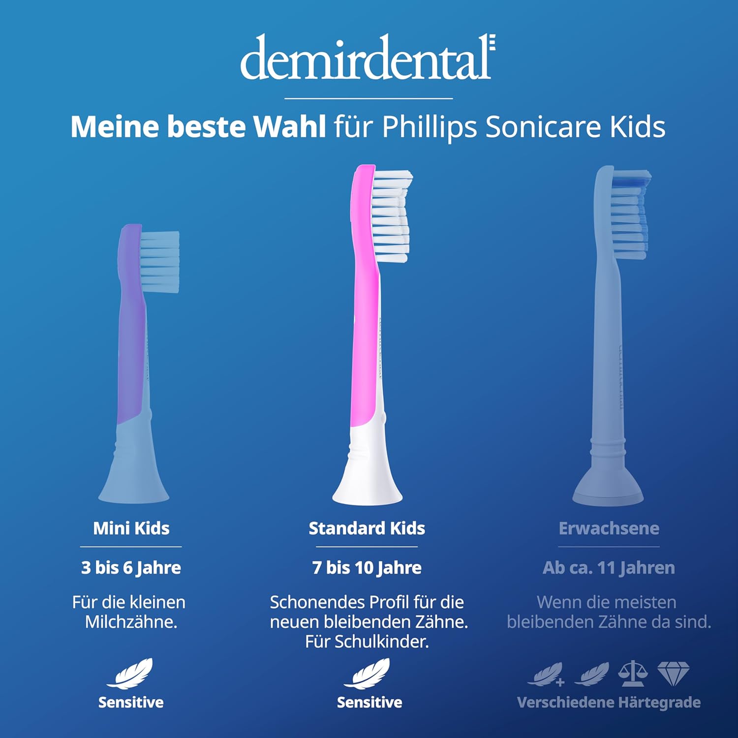 Kinder Aufsteckbürsten für Philips Sonicare Kids | ab 7 Jahren | Magenta