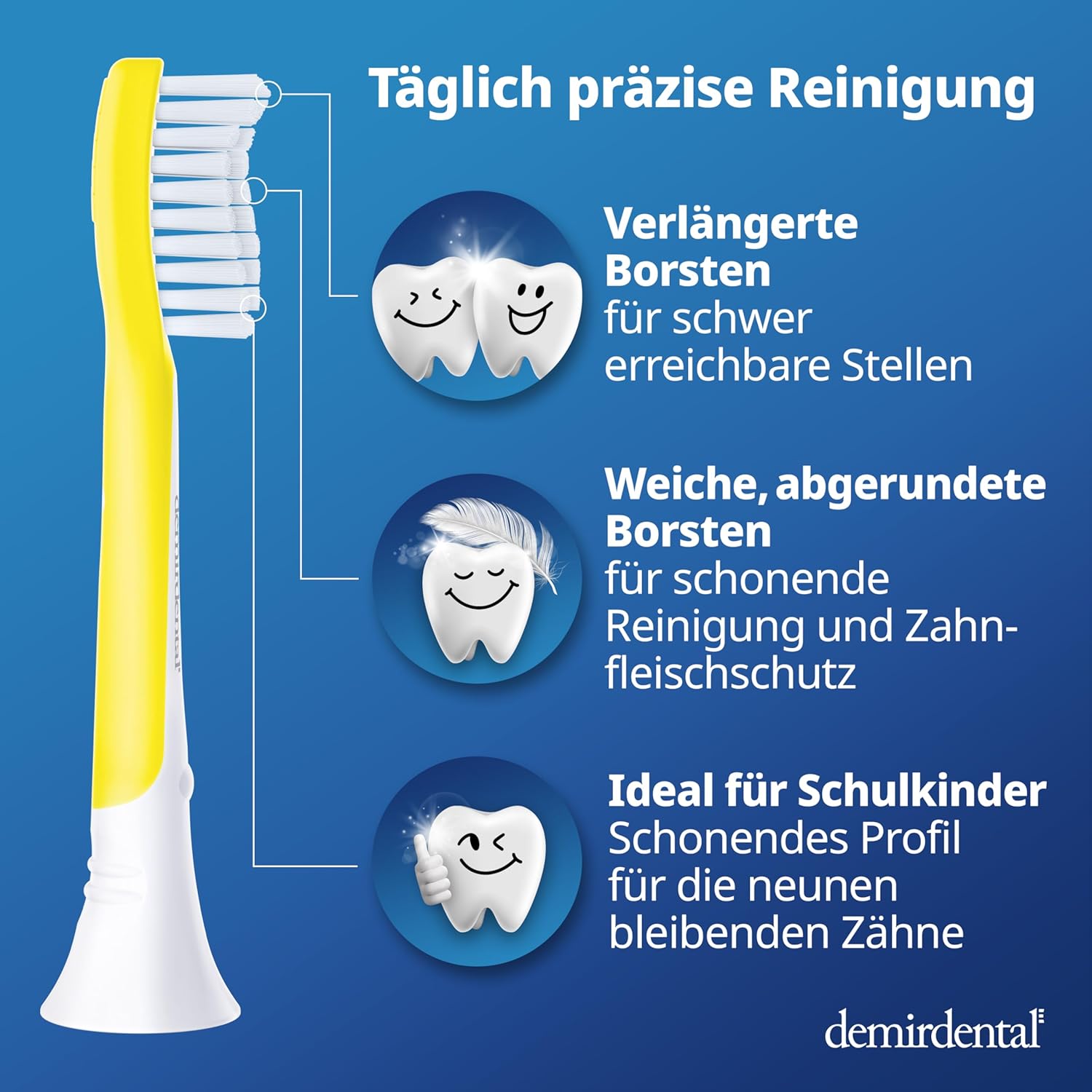Kinder Aufsteckbürsten für Philips Sonicare Kids | ab 7 Jahren | Gelb
