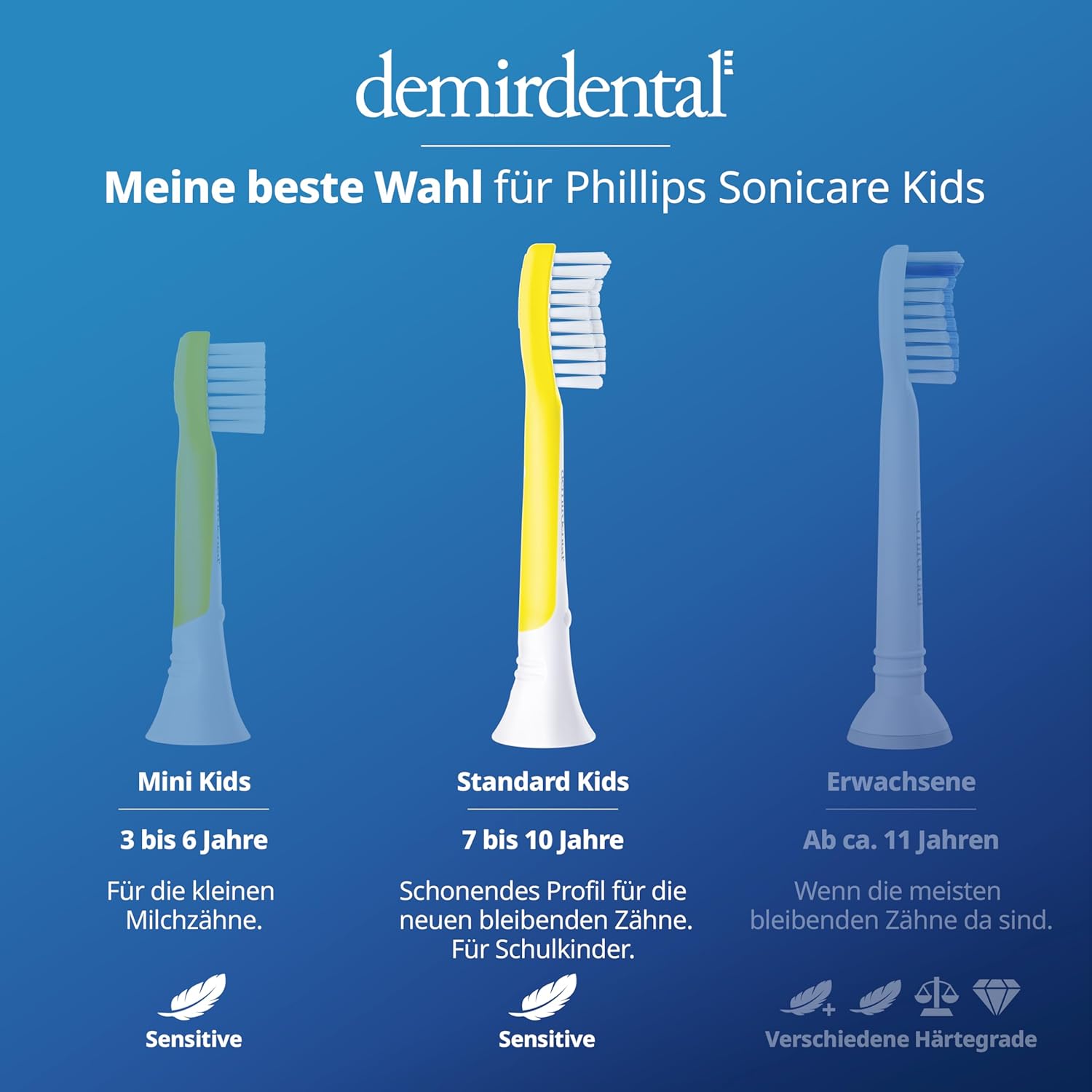 Kinder Aufsteckbürsten für Philips Sonicare Kids | ab 7 Jahren | Gelb