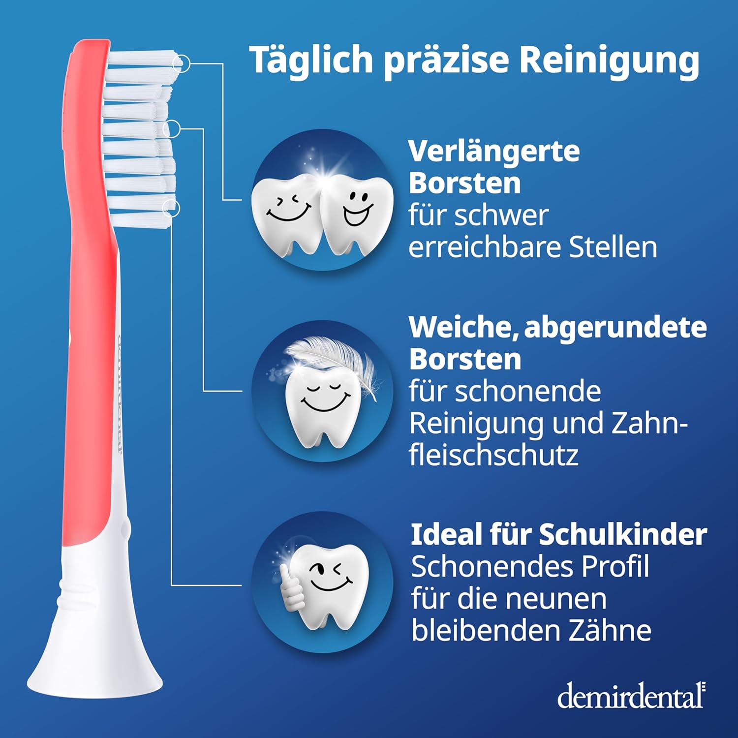 Kinder Aufsteckbürsten für Philips Sonicare Kids | ab 7 Jahren | Rot