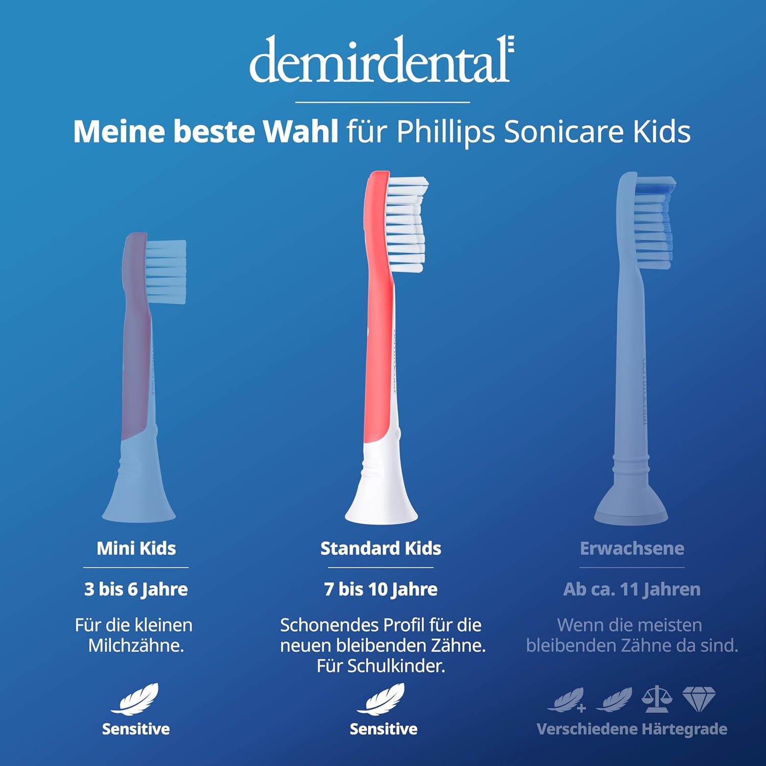 Kinder Aufsteckbürsten für Philips Sonicare Kids | ab 7 Jahren | Rot