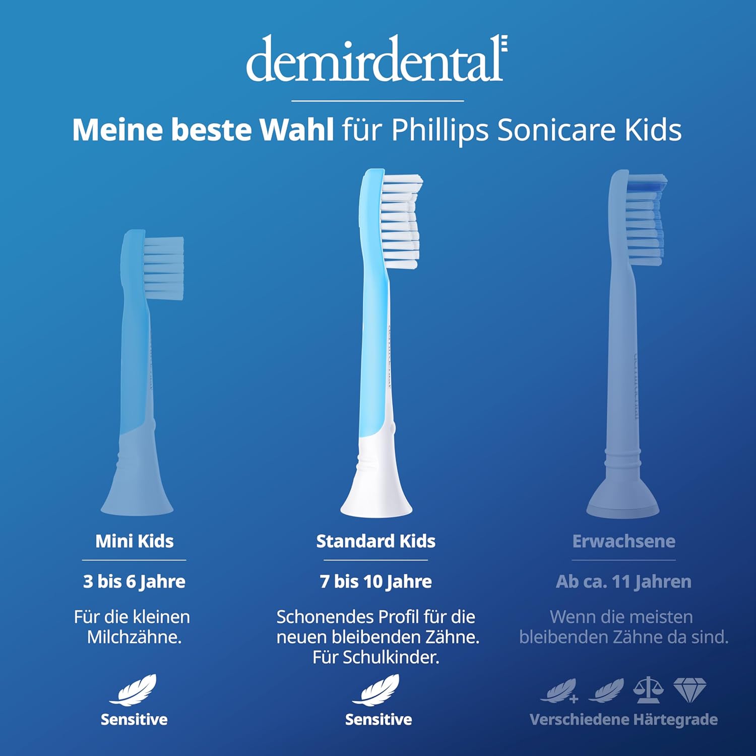 Kinder Aufsteckbürsten für Philips Sonicare Kids | ab 7 Jahren | Hellblau