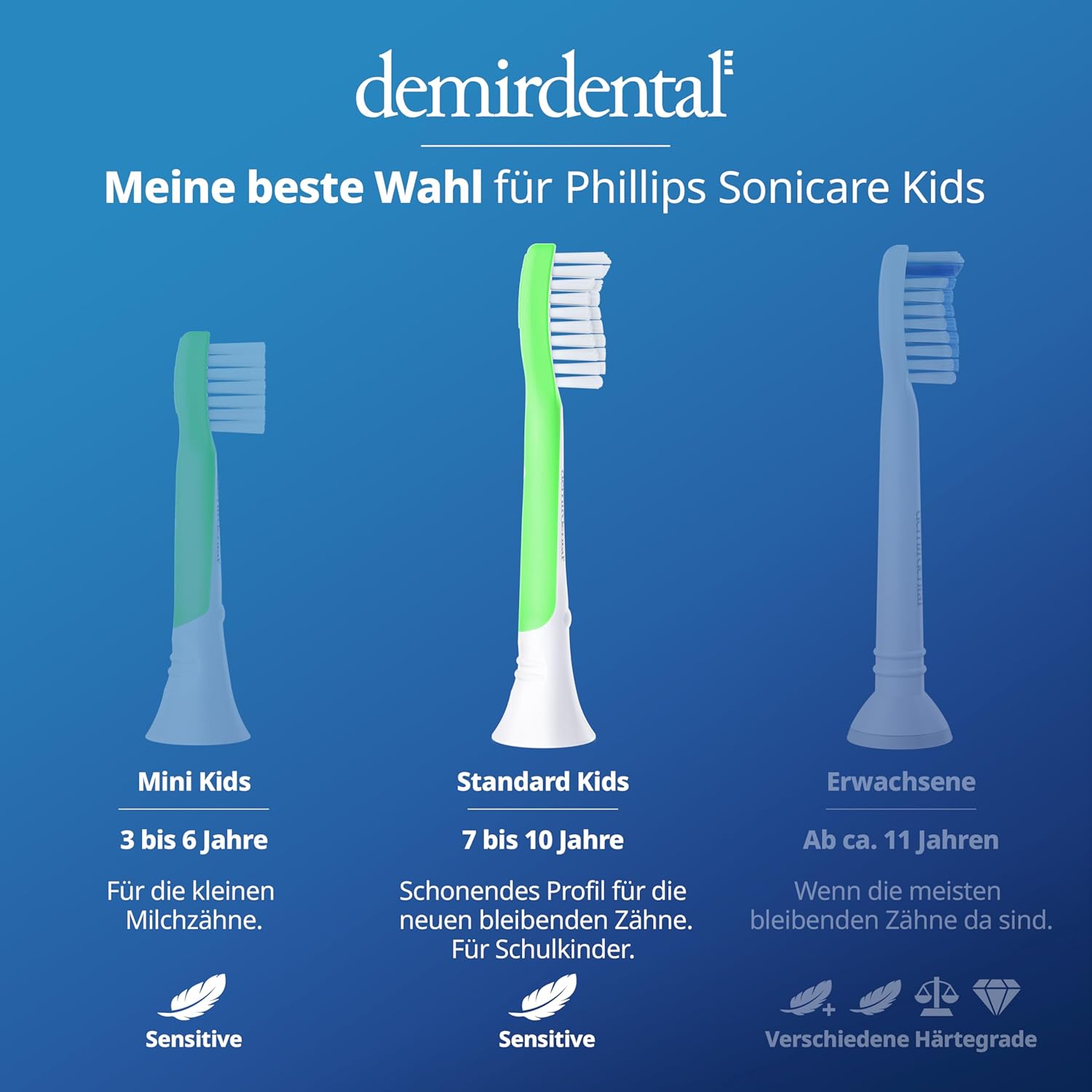 Kinder Aufsteckbürsten für Philips Sonicare Kids | ab 7 Jahren | Grün
