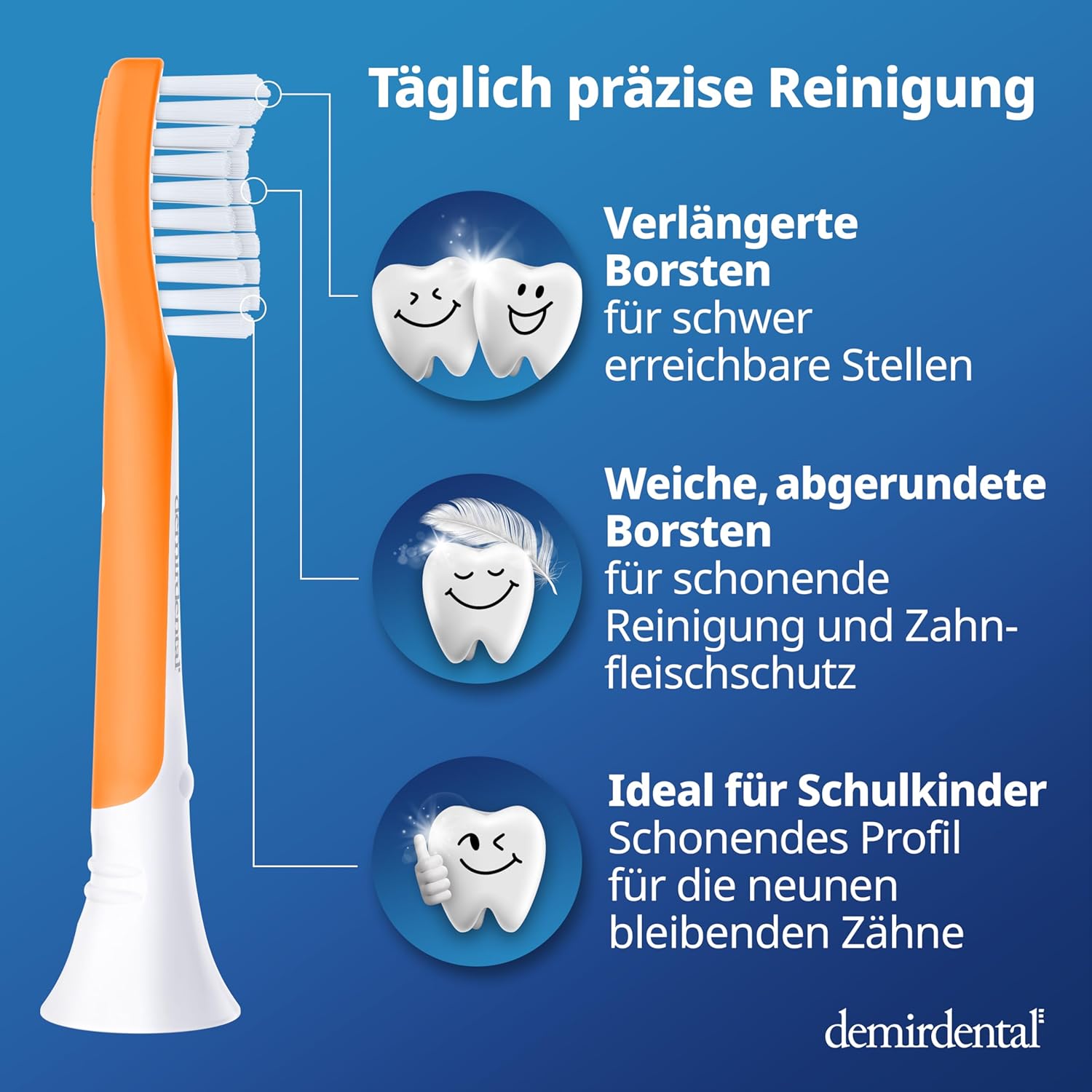 Kinder Aufsteckbürsten für Philips Sonicare Kids | ab 7 Jahren | Orange | 3er Paket