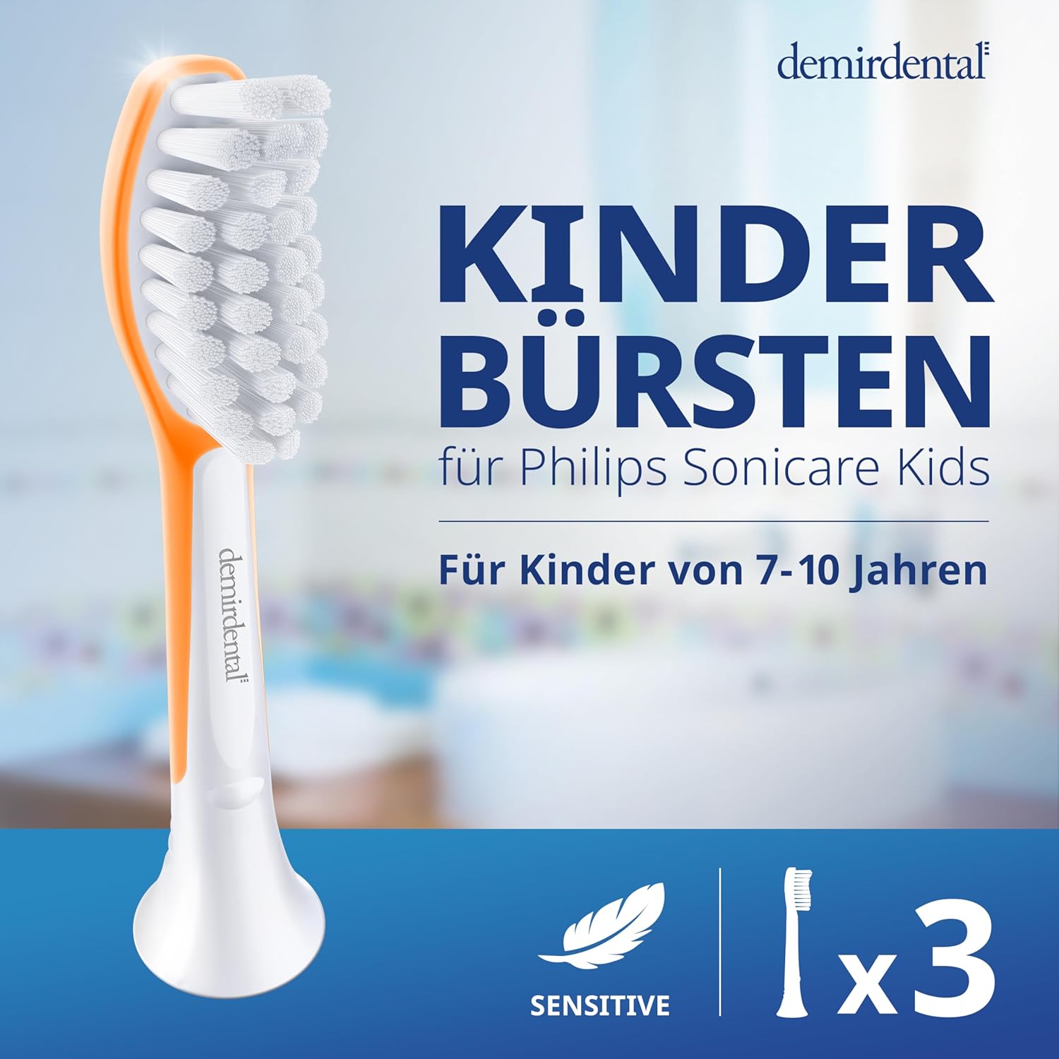 Kinder Aufsteckbürsten für Philips Sonicare Kids | ab 7 Jahren | Orange | 3er Paket