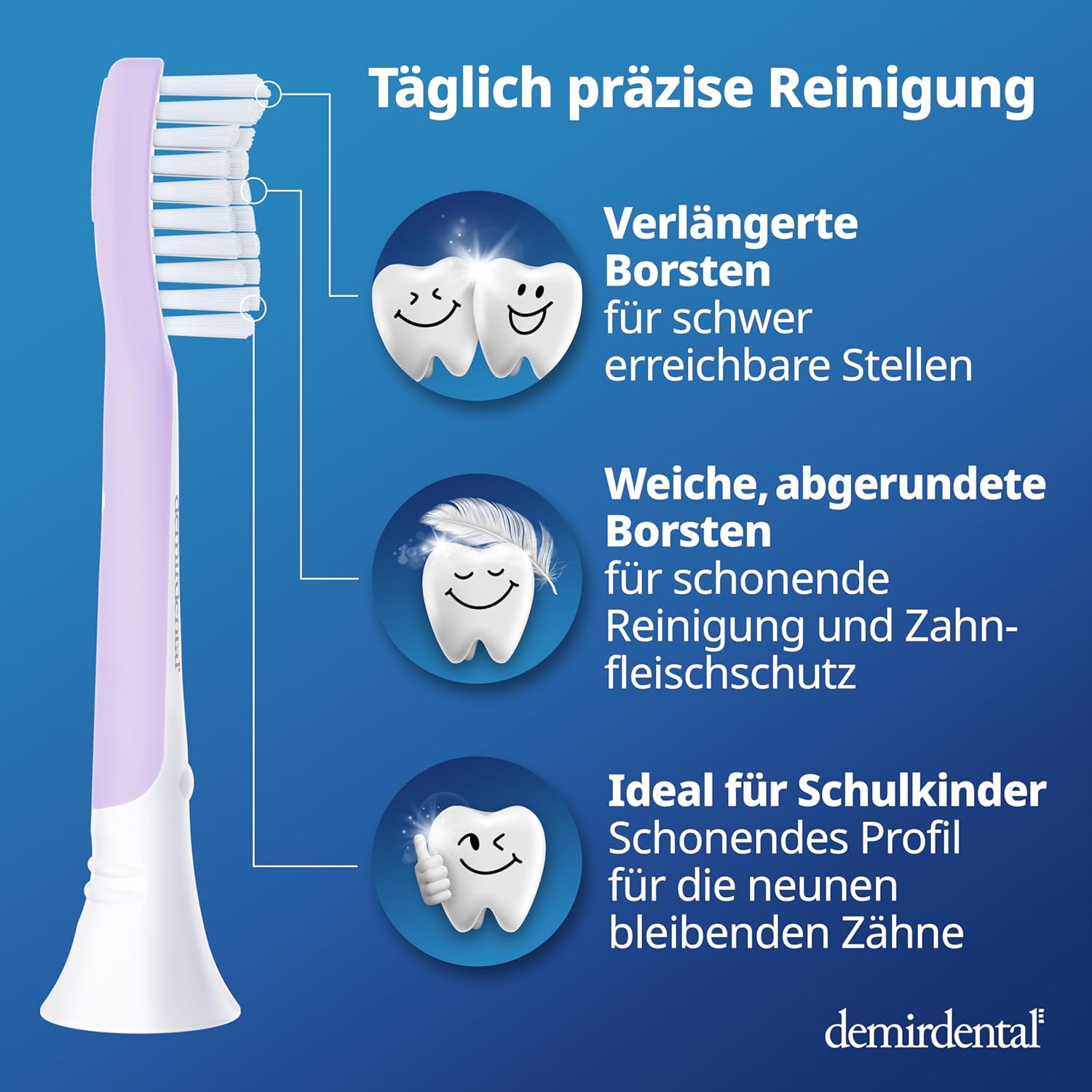 Kinder Aufsteckbürsten für Philips Sonicare Kids | ab 7 Jahren | Lilac