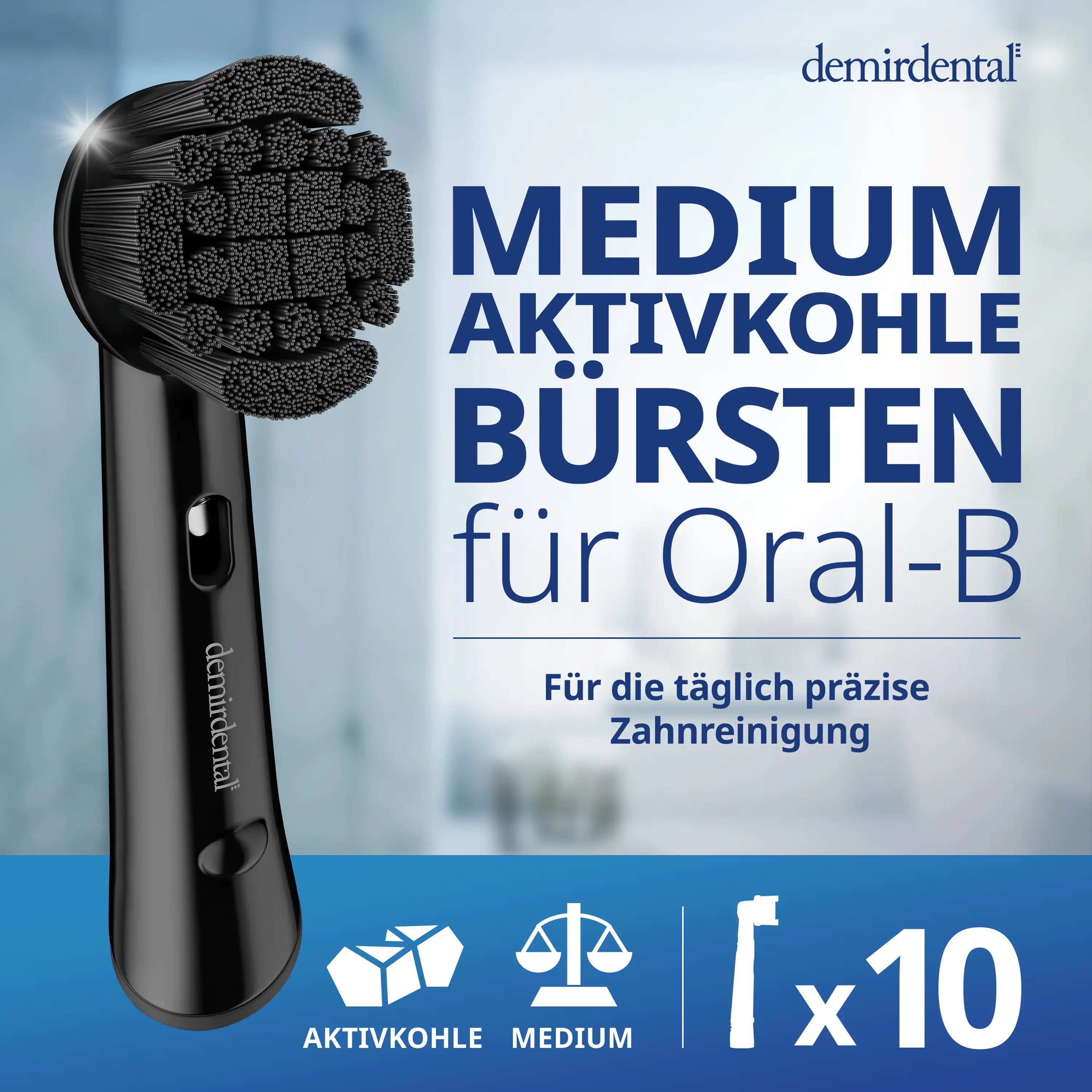 Medium Aktivkohle Aufsteckbürsten für Oral B Rundköpfe rotierend | Schwarz