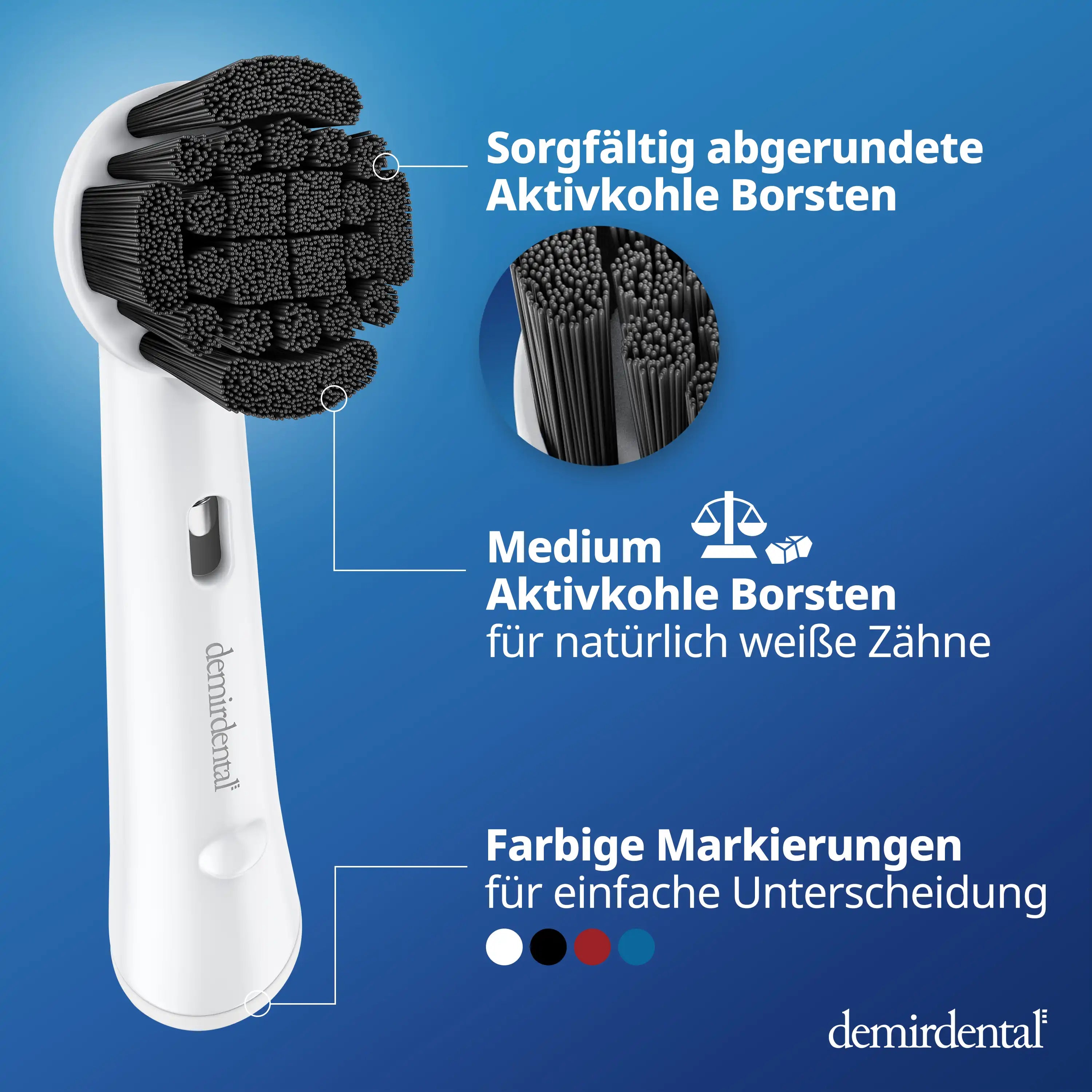 Medium Aktivkohle Aufsteckbürsten für Oral B Rundköpfe rotierend | Weiß