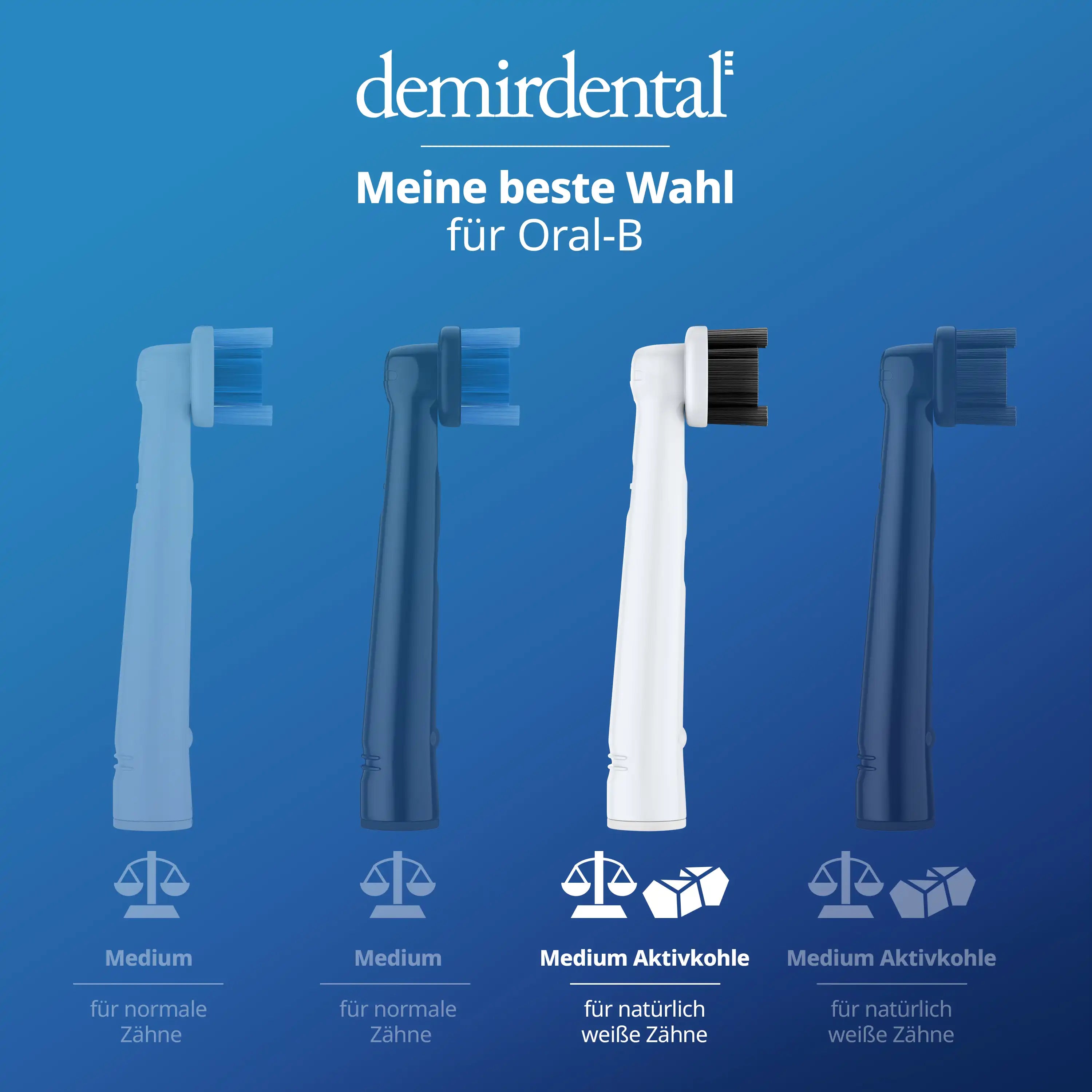 Medium Aktivkohle Aufsteckbürsten für Oral B Rundköpfe rotierend | Weiß