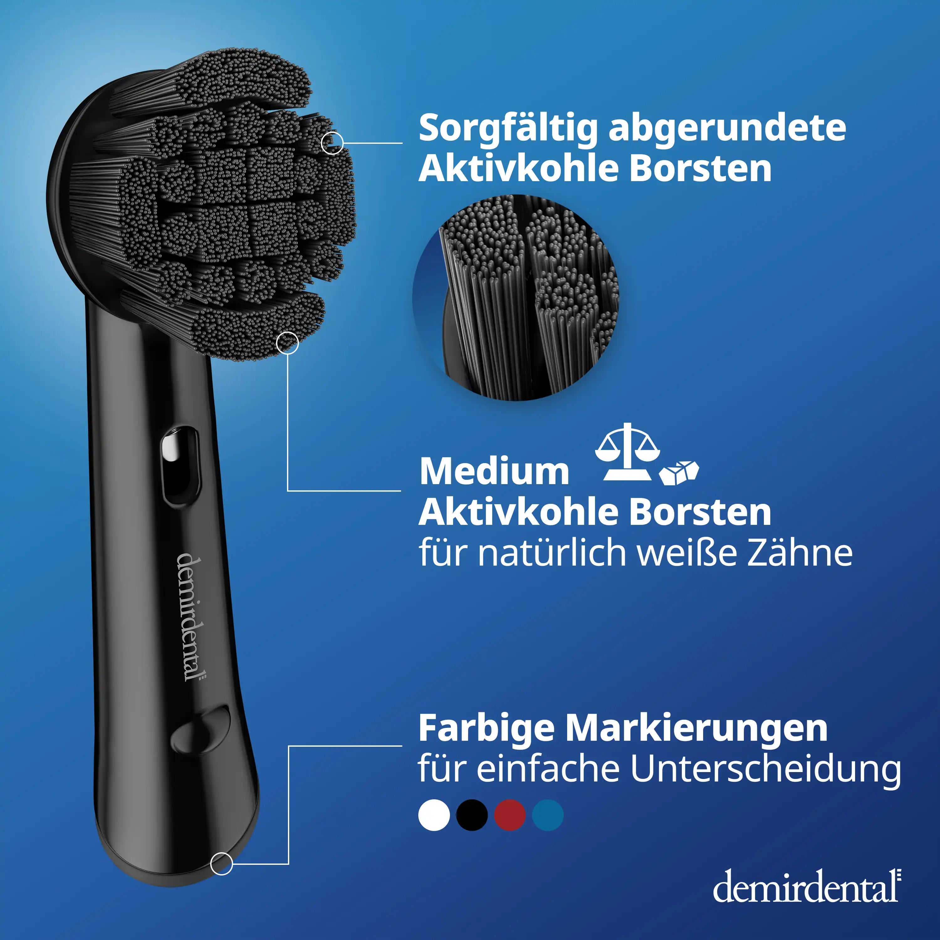 Medium Aktivkohle Aufsteckbürsten für Oral B Rundköpfe rotierend | Schwarz