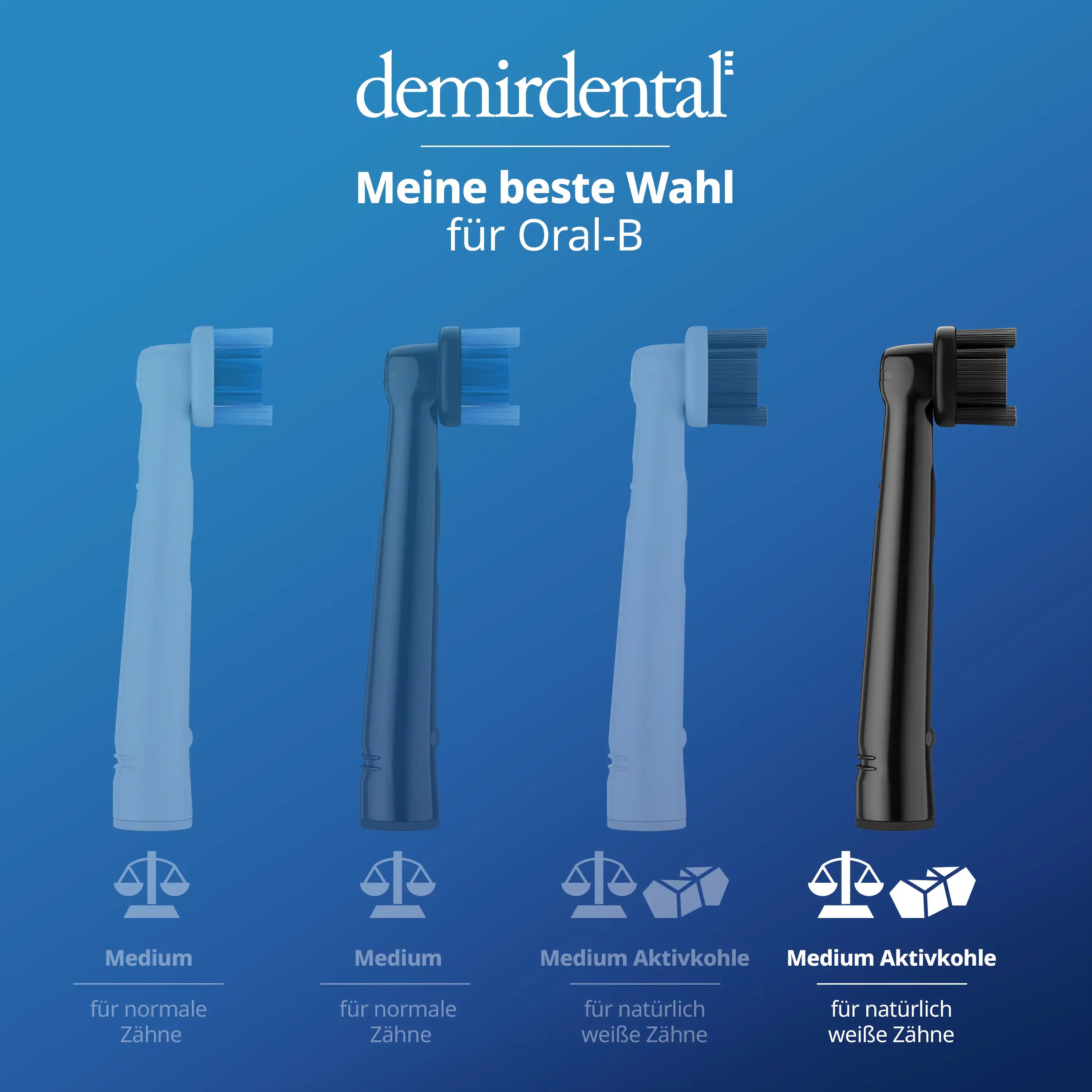 Medium Aktivkohle Aufsteckbürsten für Oral B Rundköpfe rotierend | Schwarz