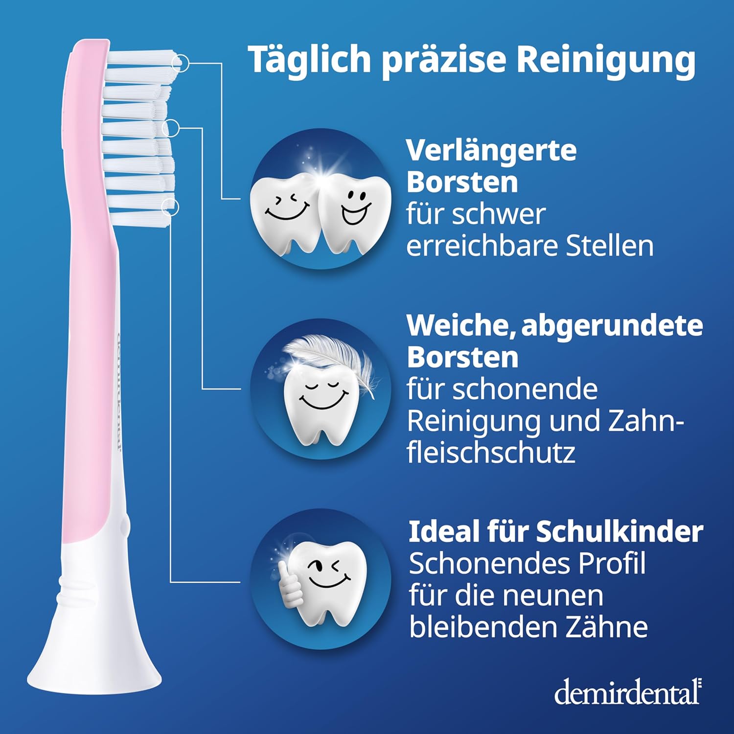 Kinder Aufsteckbürsten für Philips Sonicare Kids | ab 7 Jahren | Rosa