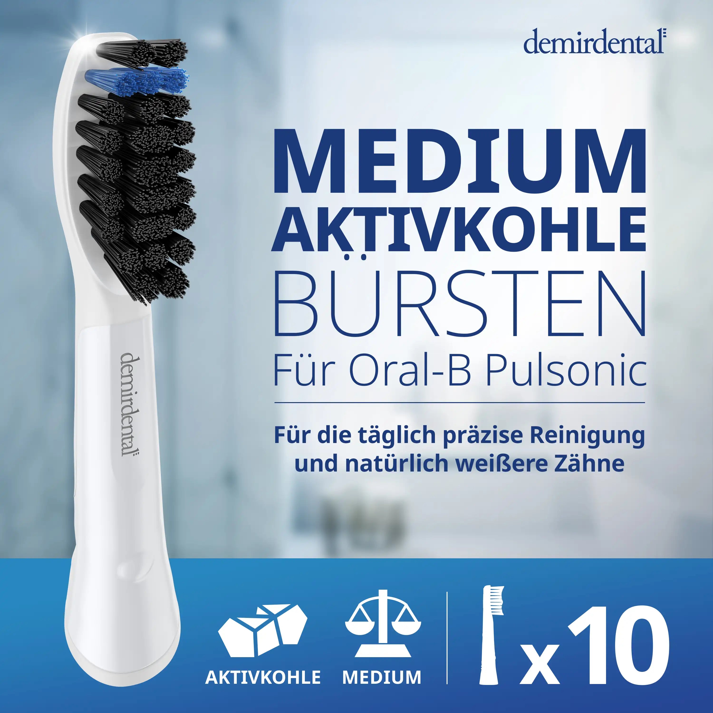 Medium Aufsteckbürsten mit Aktivkohle für Oral-B Pulsonic & Oral B Pulsonic Slim | Luxe | Clean | Weiß