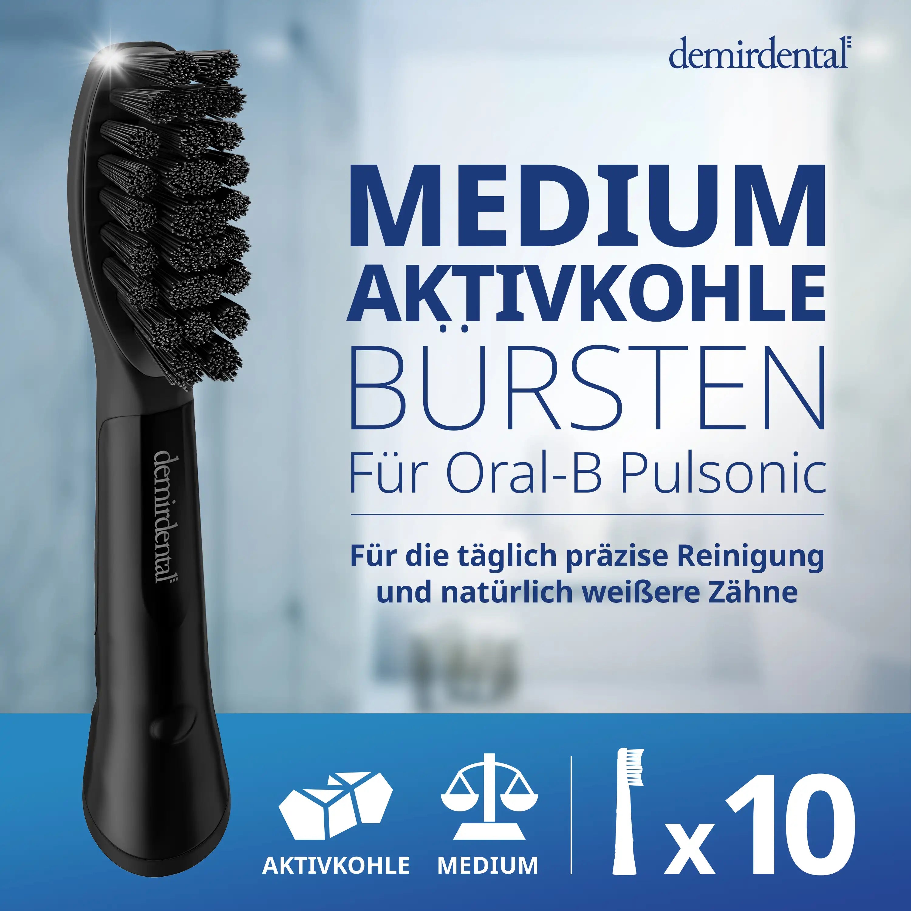 Medium Aufsteckbürsten mit Aktivkohle für Oral-B Pulsonic & Oral B Pulsonic Slim | Luxe | Clean | Schwarz