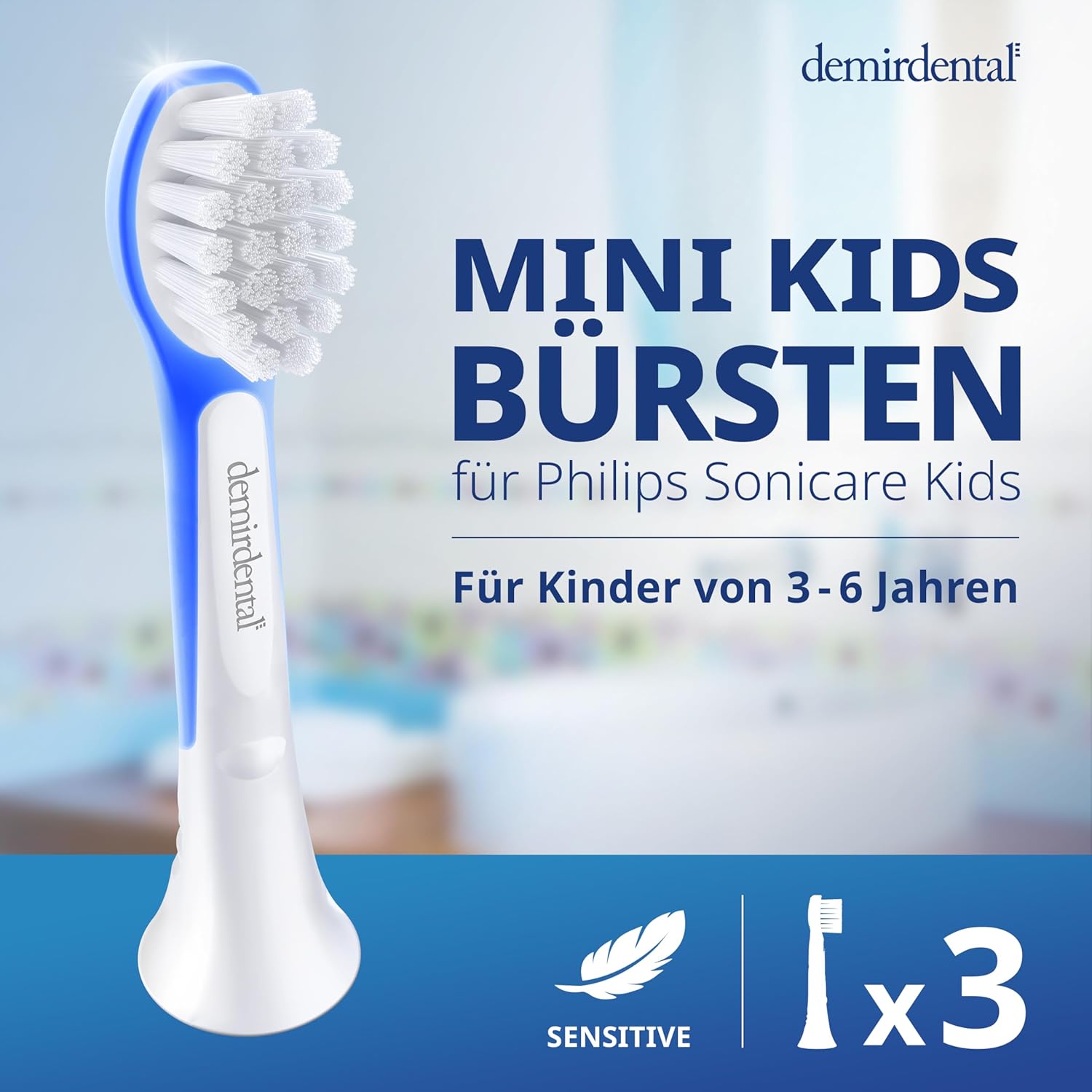 Kinder Aufsteckbürsten für Philips Sonicare Kids | ab 3 Jahren | Dunkelblau | 3er Paket