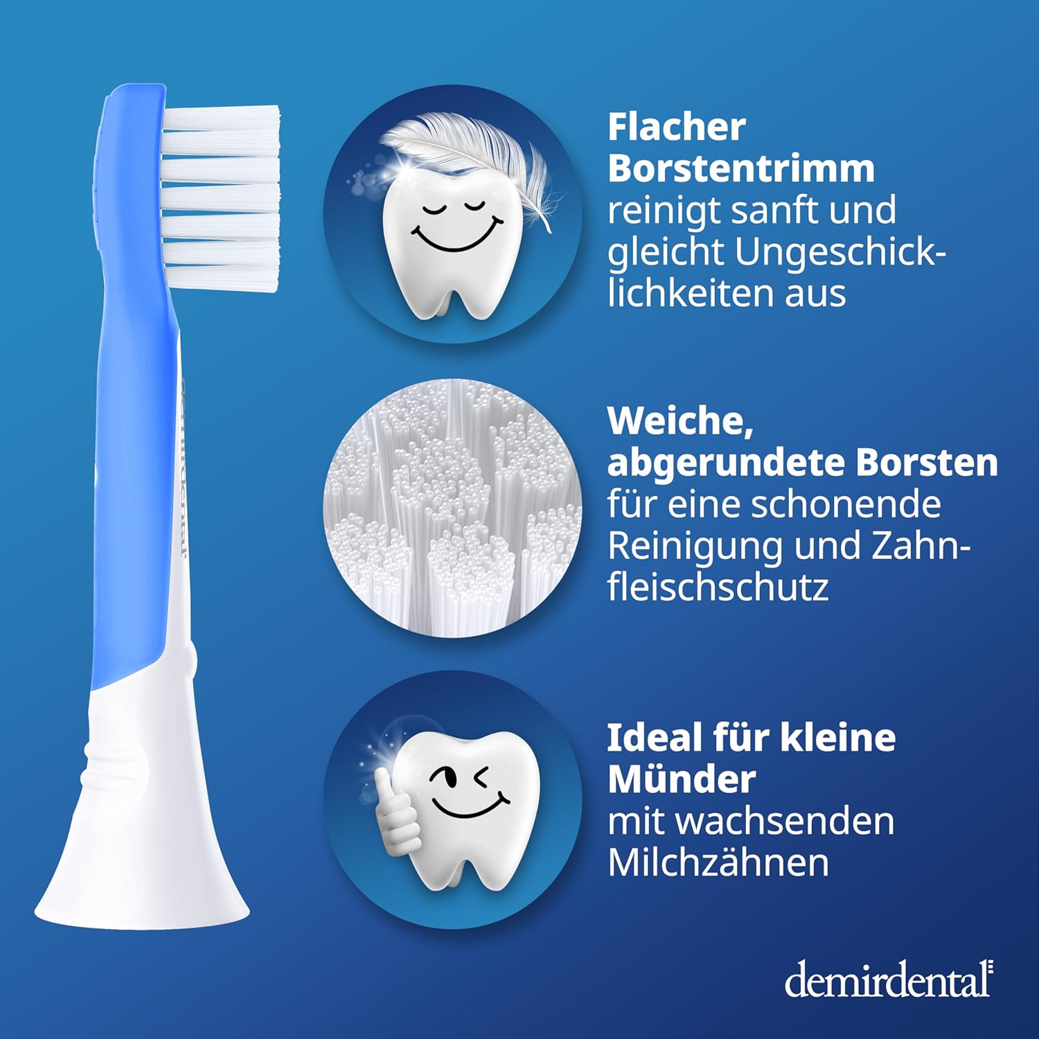 Kinder Aufsteckbürsten für Philips Sonicare Kids | ab 3 Jahren | Dunkelblau | 3er Paket