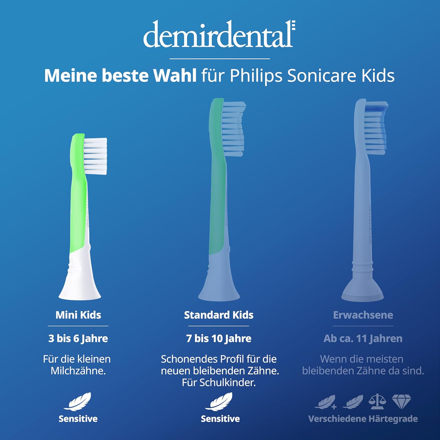 Testine di Ricambio per bambini per Philips Sonicare Kids | da 3 anni | Verde | 3 pcs