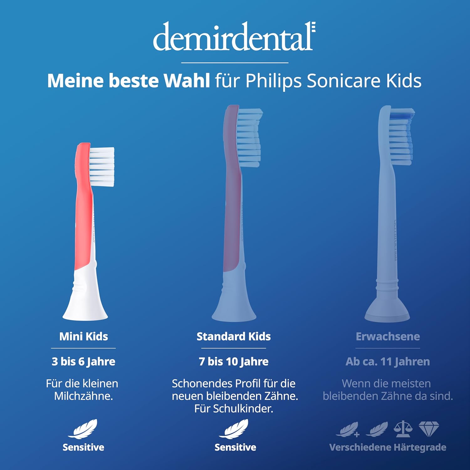 Kids | Têtes de brosse de rechange pour Philips Sonicare | 3 ans et + | Rouge | 3 Pack