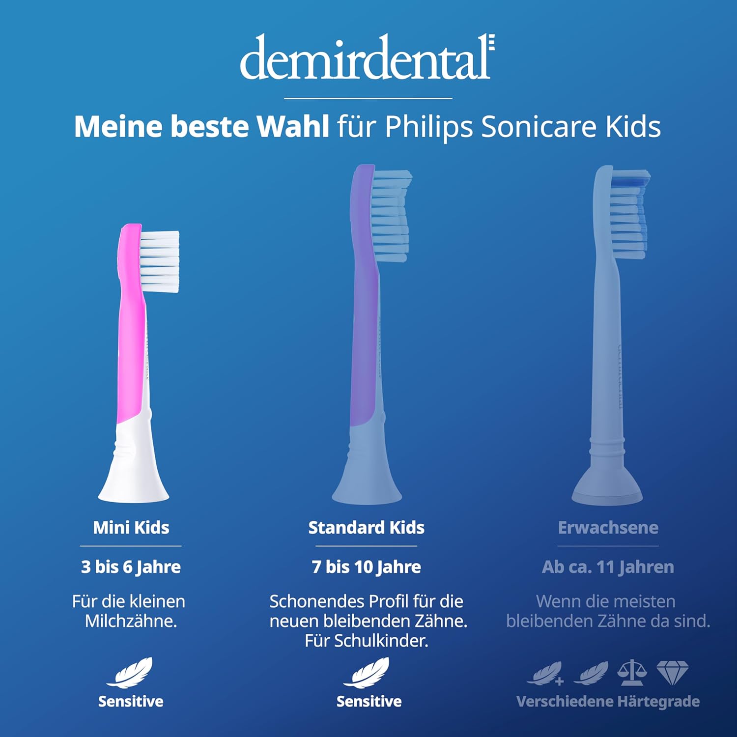 Kinder Aufsteckbürsten für Philips Sonicare Kids | ab 3 Jahren | Magenta