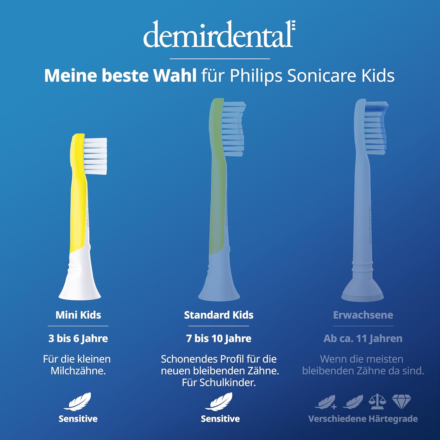 Testine di Ricambio per bambini per Philips Sonicare Kids | da 3 anni | Giallo | 3 pcs