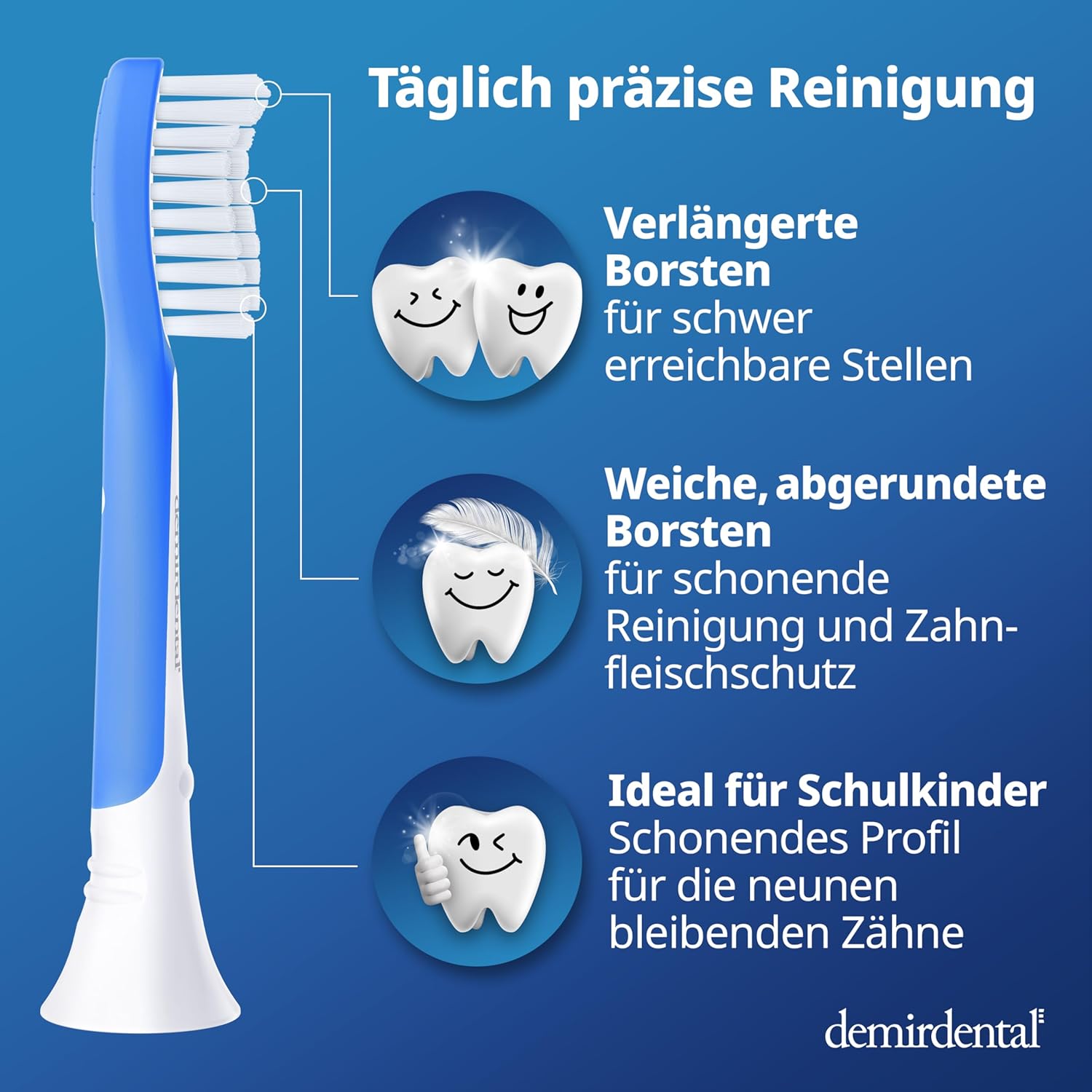 Kinder Aufsteckbürsten für Philips Sonicare Kids | ab 7 Jahren | Dunkelblau