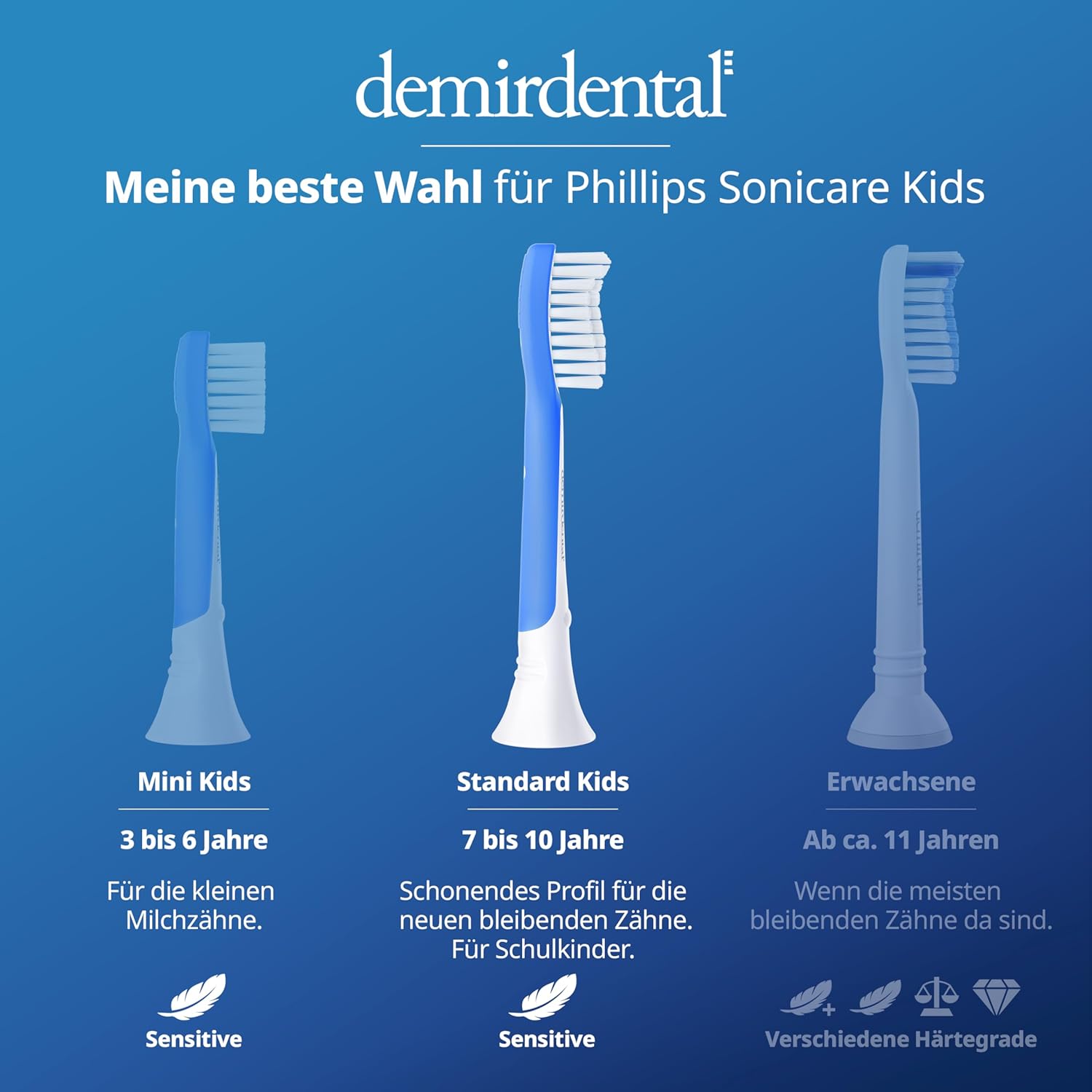 Kinder Aufsteckbürsten für Philips Sonicare Kids | ab 7 Jahren | Dunkelblau