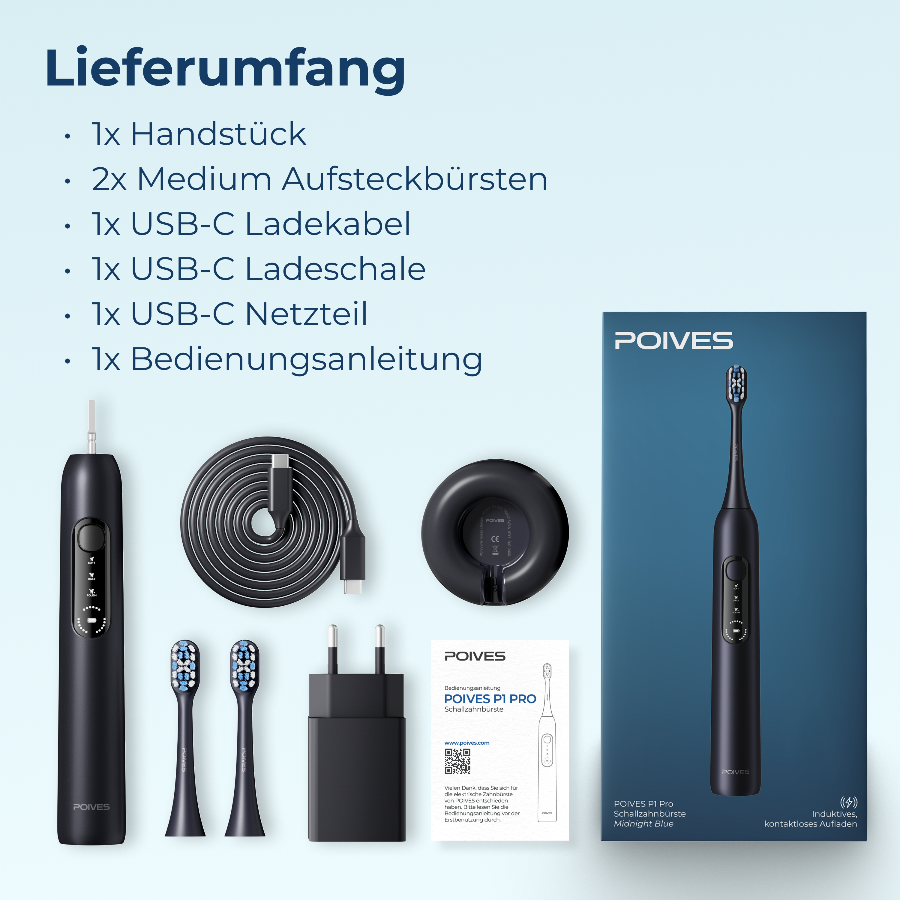 POIVES P1 Pro Schallzahnbürste - Midnight Blue