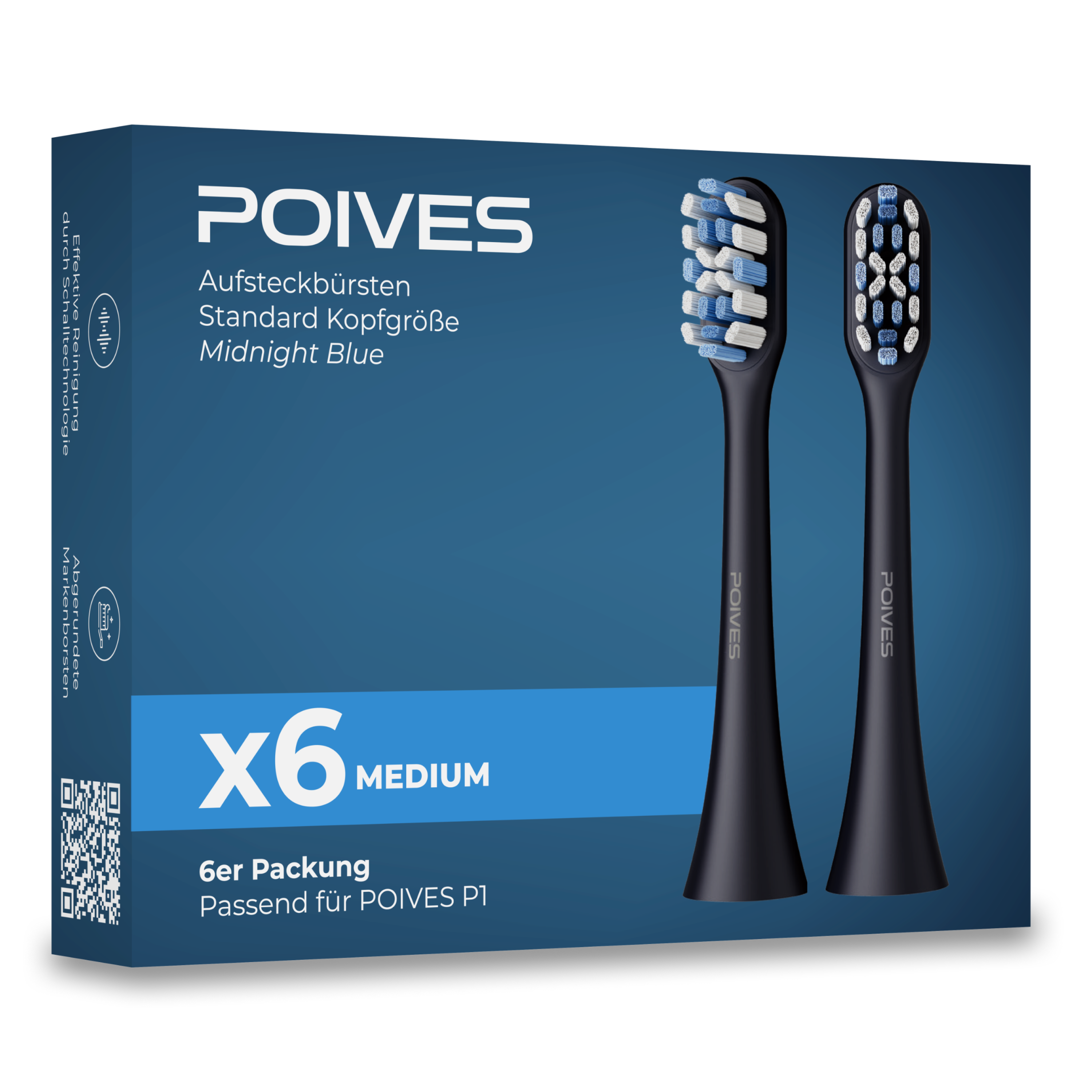POIVES P1 Pro Medium Aufsteckbürsten | 6 Stück