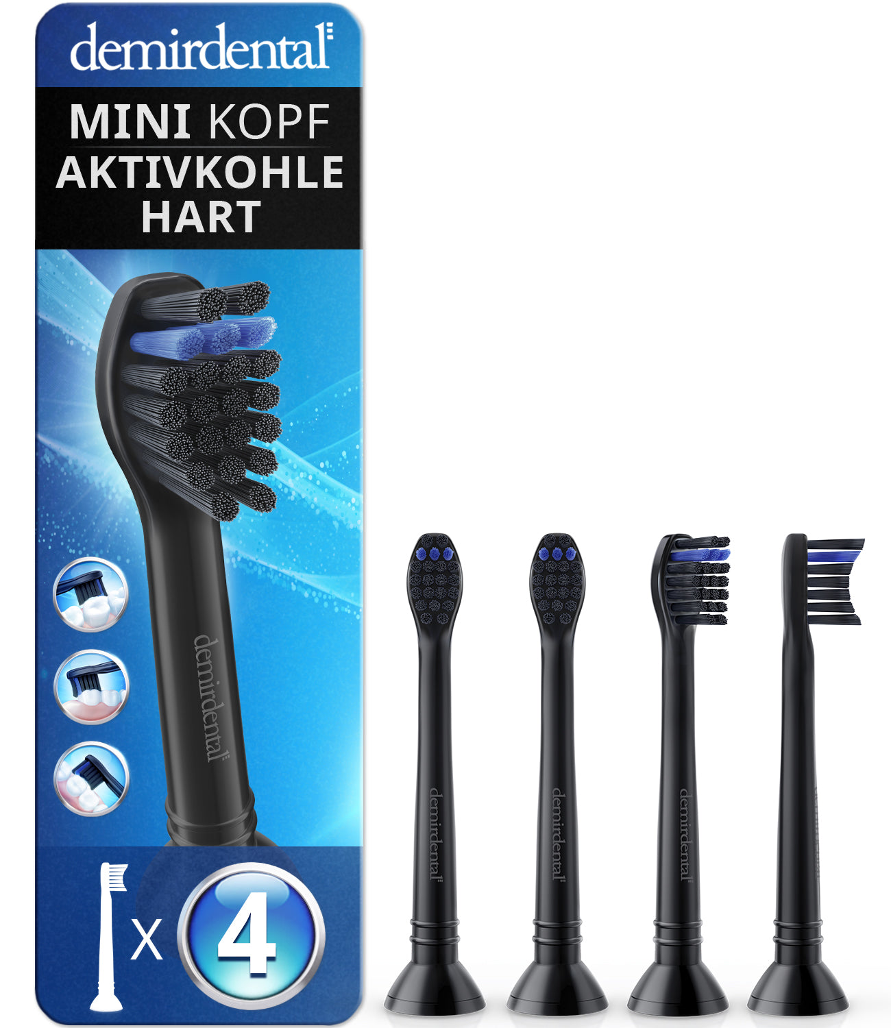 Harte Mini Aufsteckbürsten mit Aktivkohle für Philips Sonicare | Schwarz