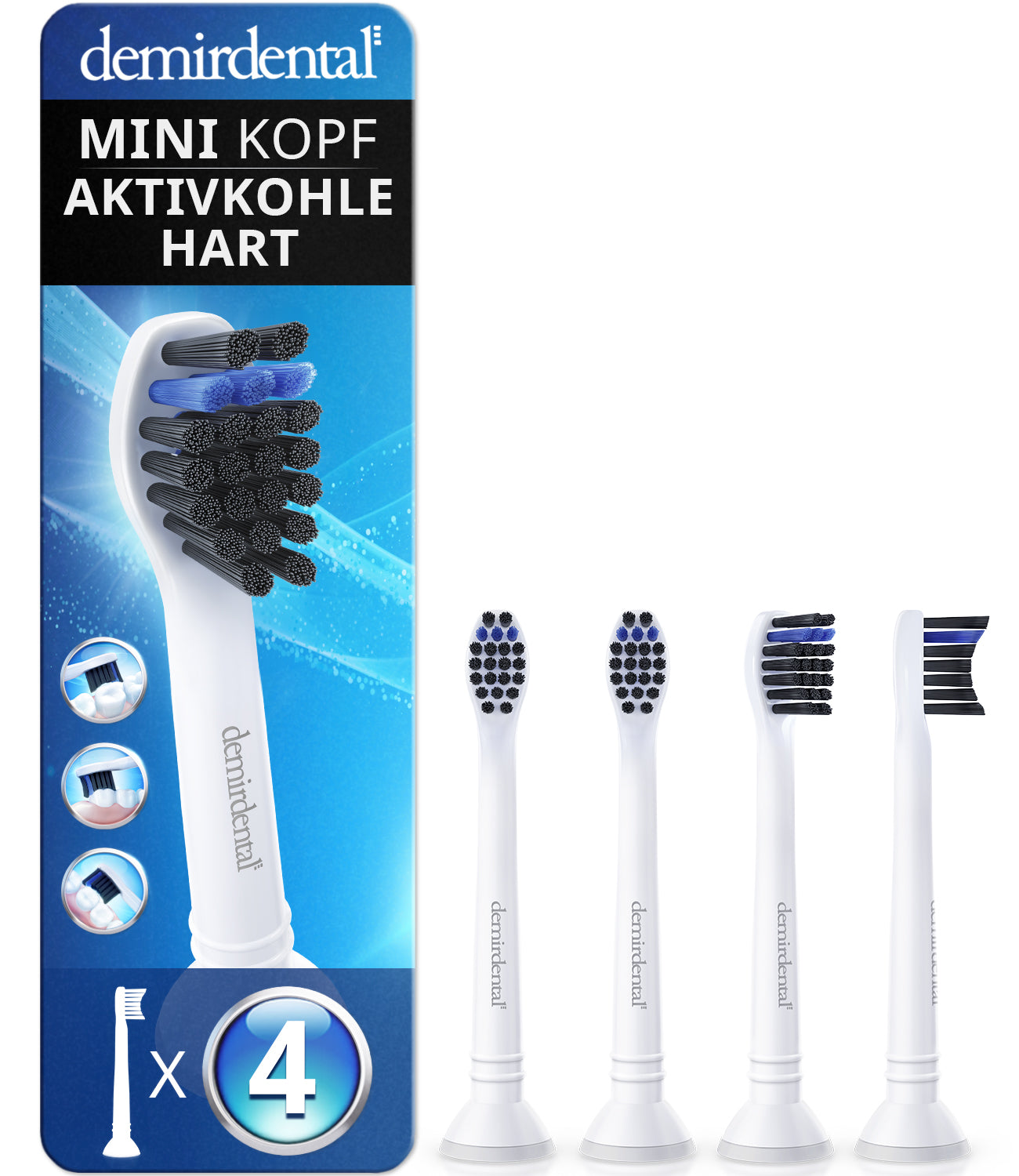Harte Mini Aufsteckbürsten mit Aktivkohle für Philips Sonicare | Weiß