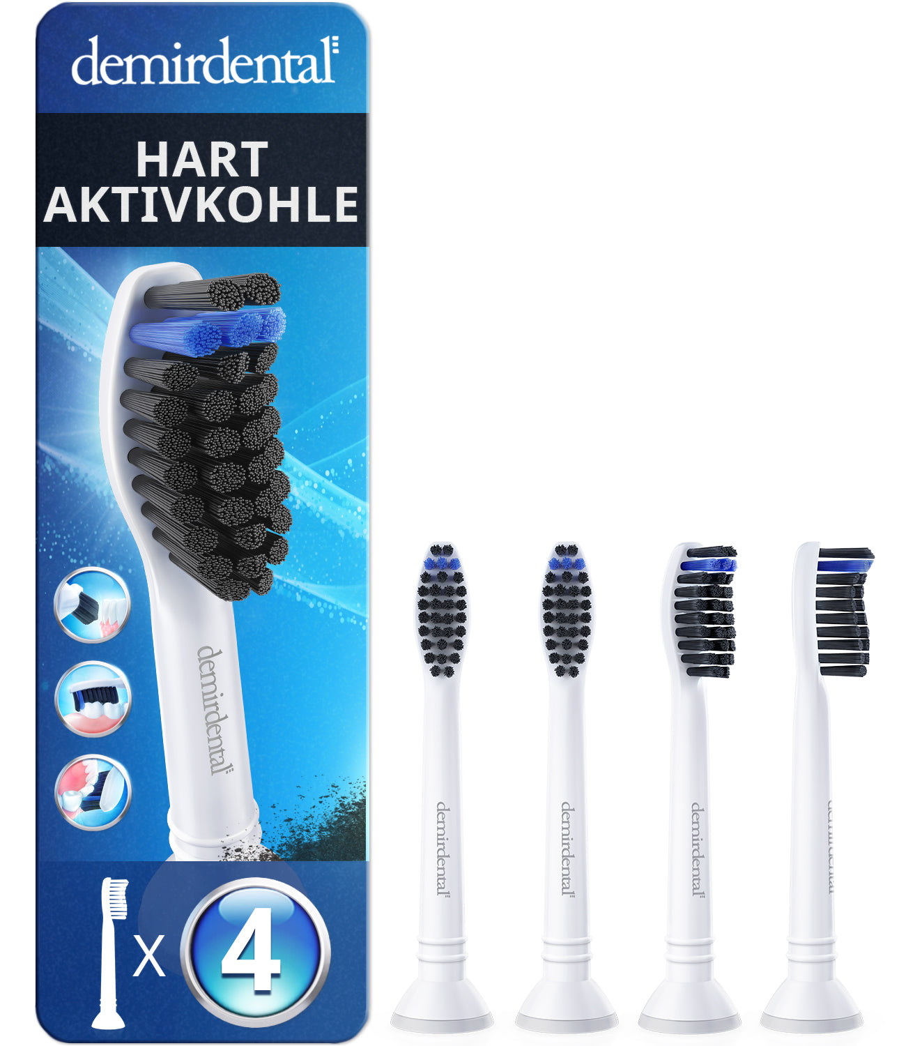 Harte Aufsteckbürsten mit Aktivkohle für Philips Sonicare | Weiß