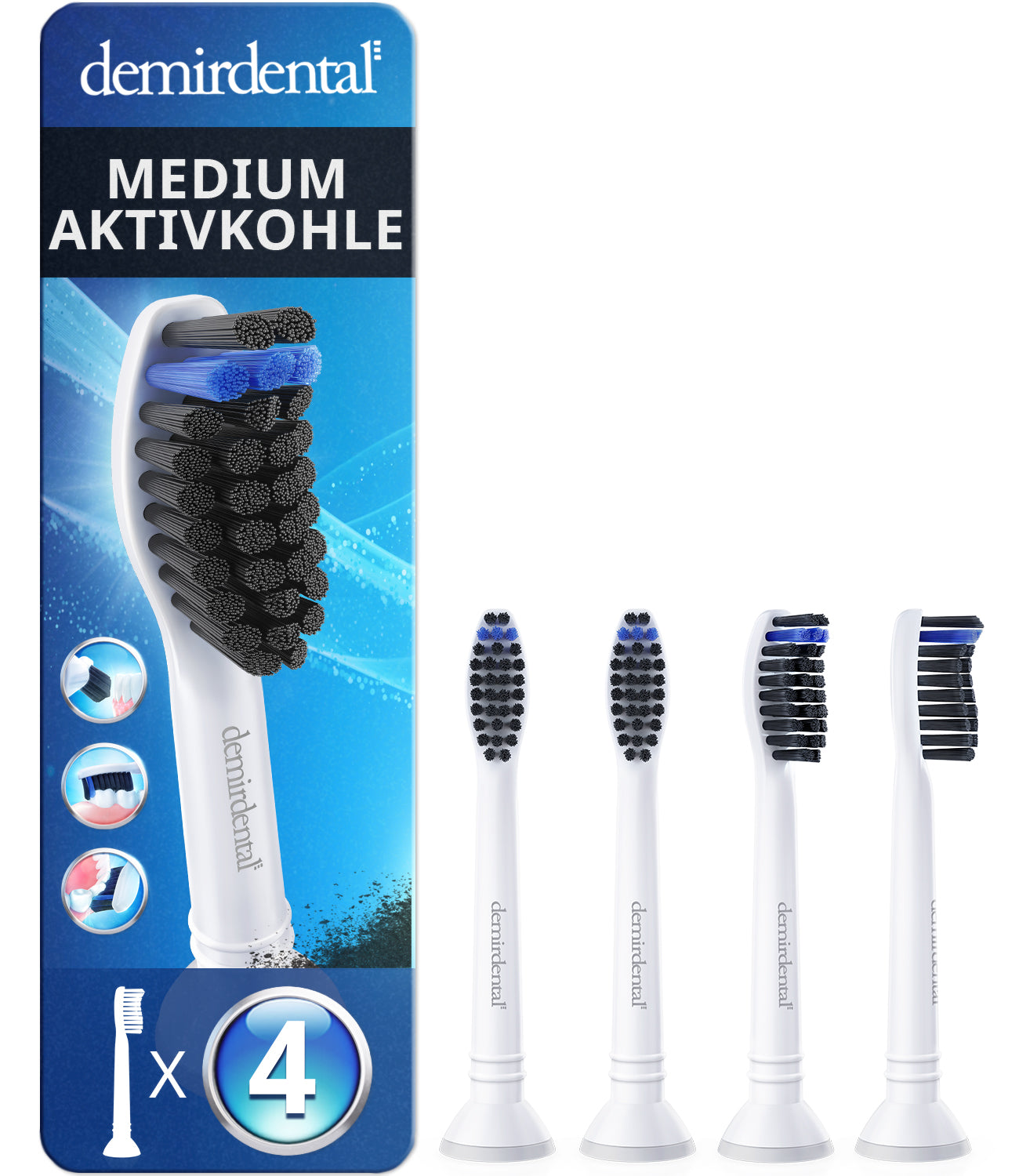 Medium Aufsteckbürsten mit Aktivkohle für Philips Sonicare | Weiß