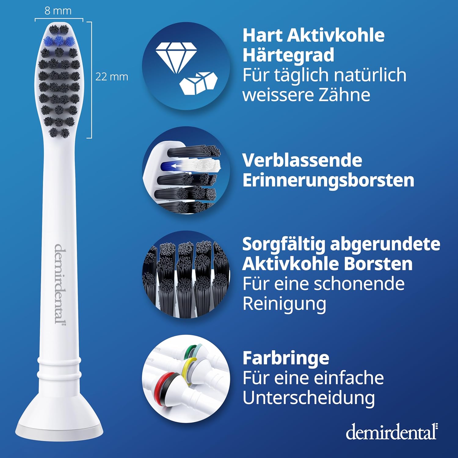 Harte Aufsteckbürsten mit Aktivkohle für Philips Sonicare | Weiß