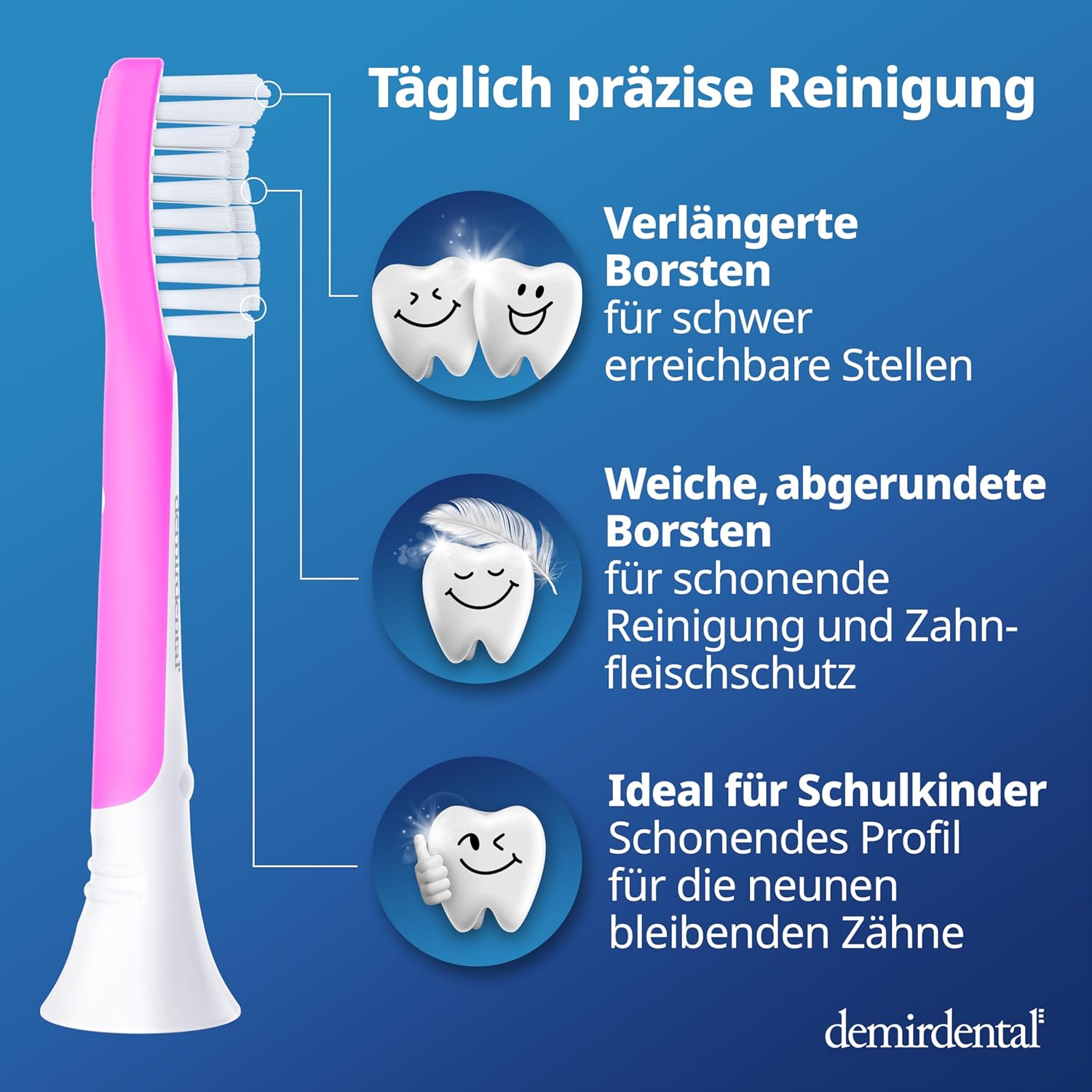 Kinder Aufsteckbürsten für Philips Sonicare Kids | ab 7 Jahren | Magenta
