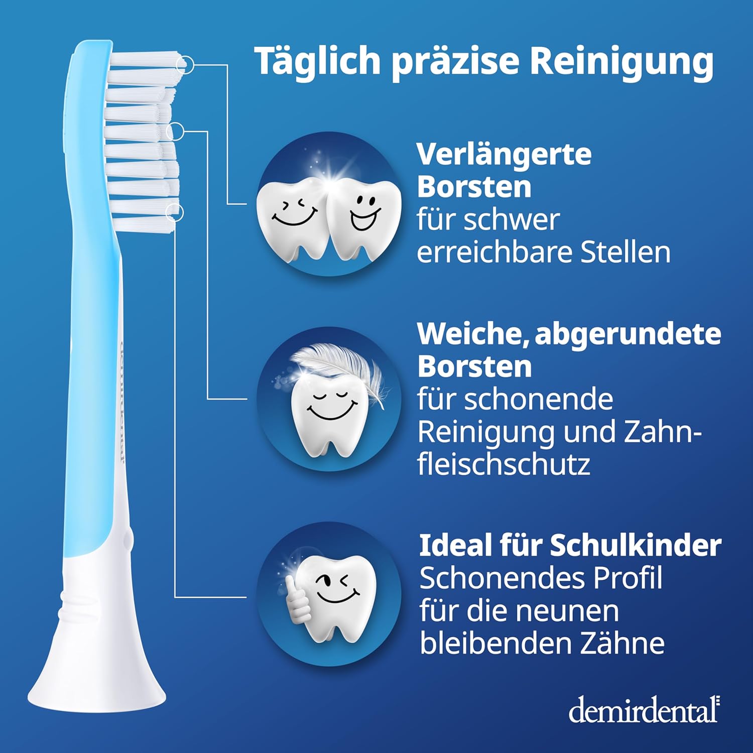 Kinder Aufsteckbürsten für Philips Sonicare Kids | ab 7 Jahren | Hellblau