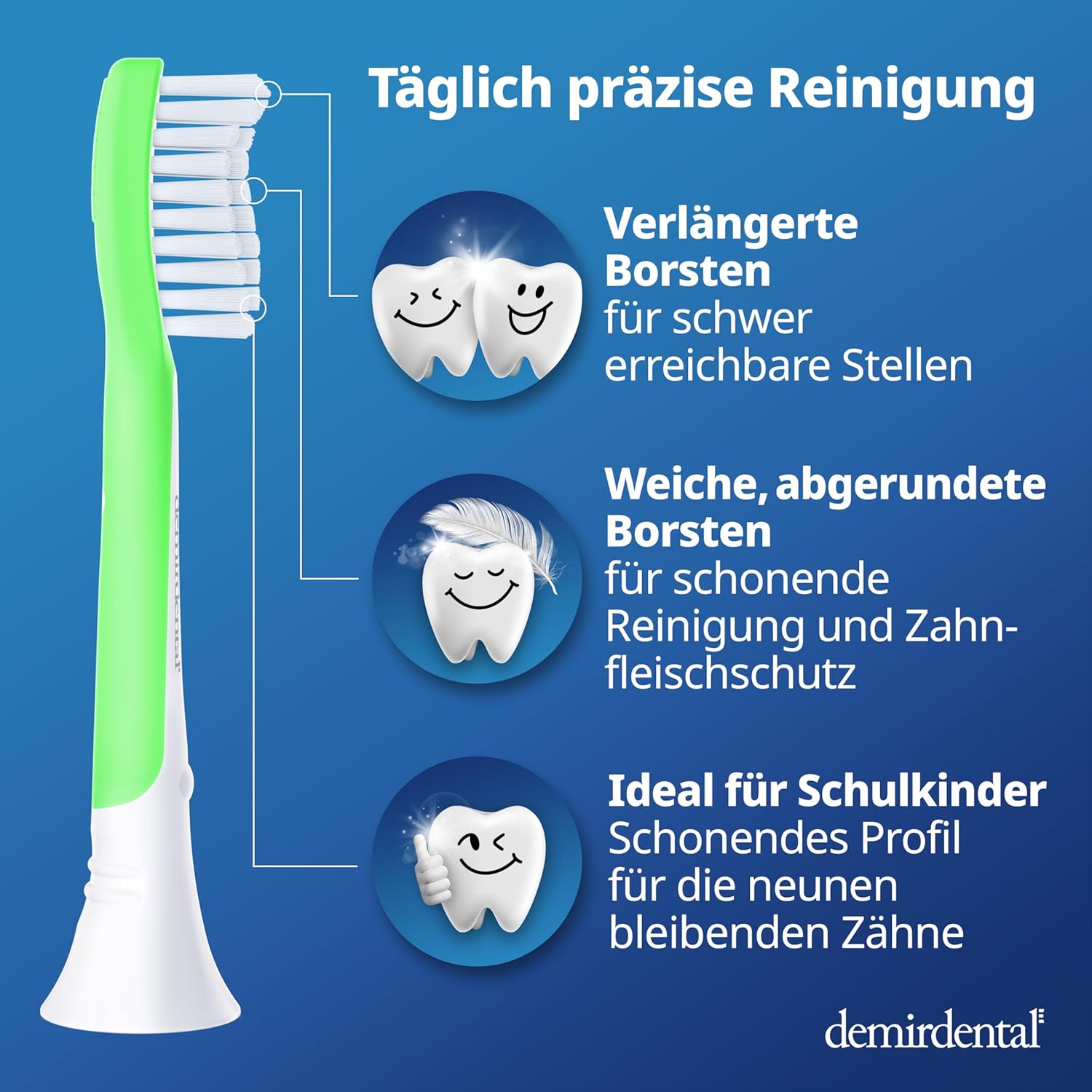 Kinder Aufsteckbürsten für Philips Sonicare Kids | ab 7 Jahren | Grün