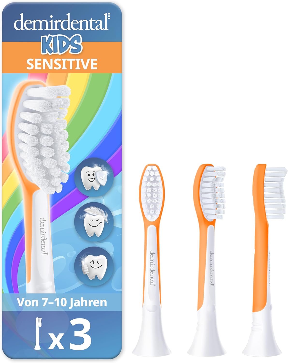Kinder Aufsteckbürsten für Philips Sonicare Kids | ab 7 Jahren | Orange | 3er Paket