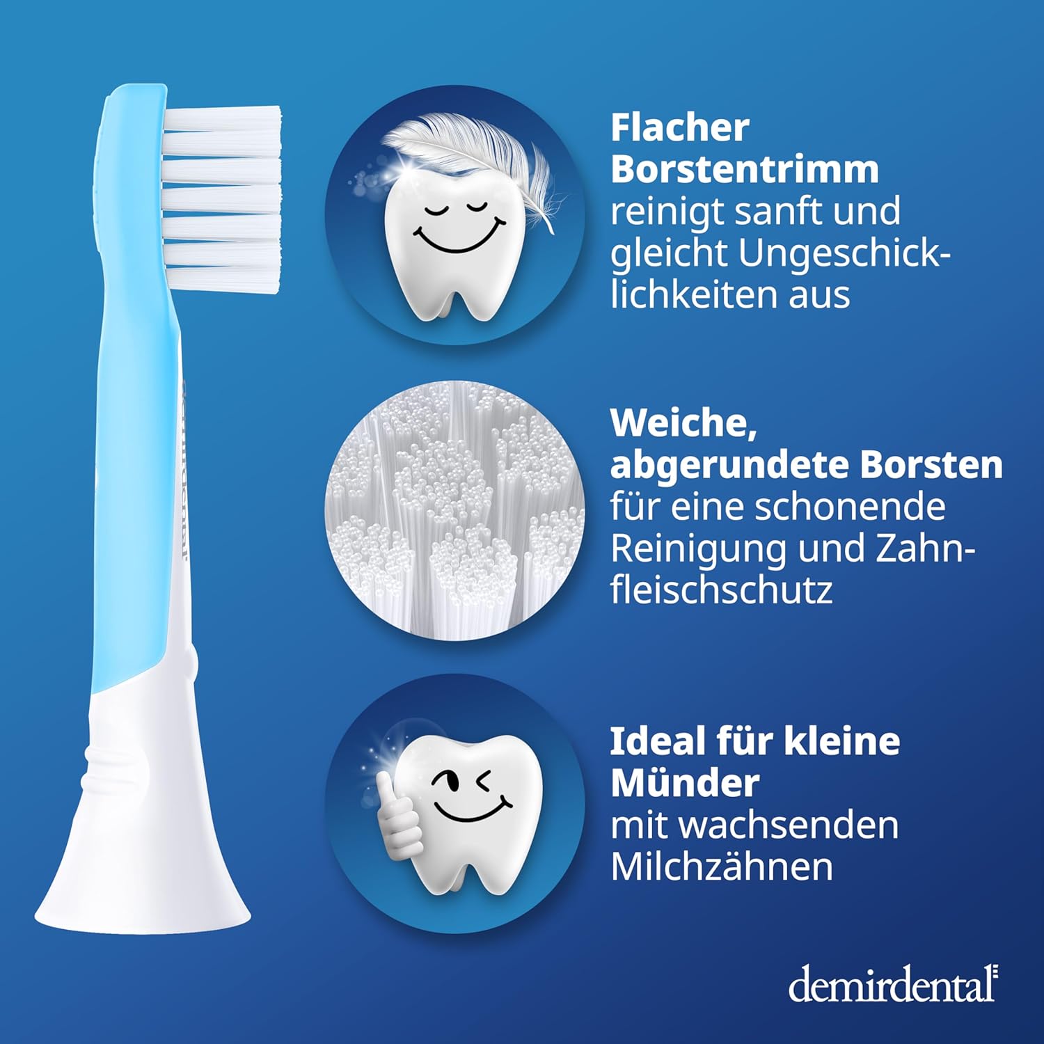 Kinder Aufsteckbürsten für Philips Sonicare Kids | ab 3 Jahren | Hellblau