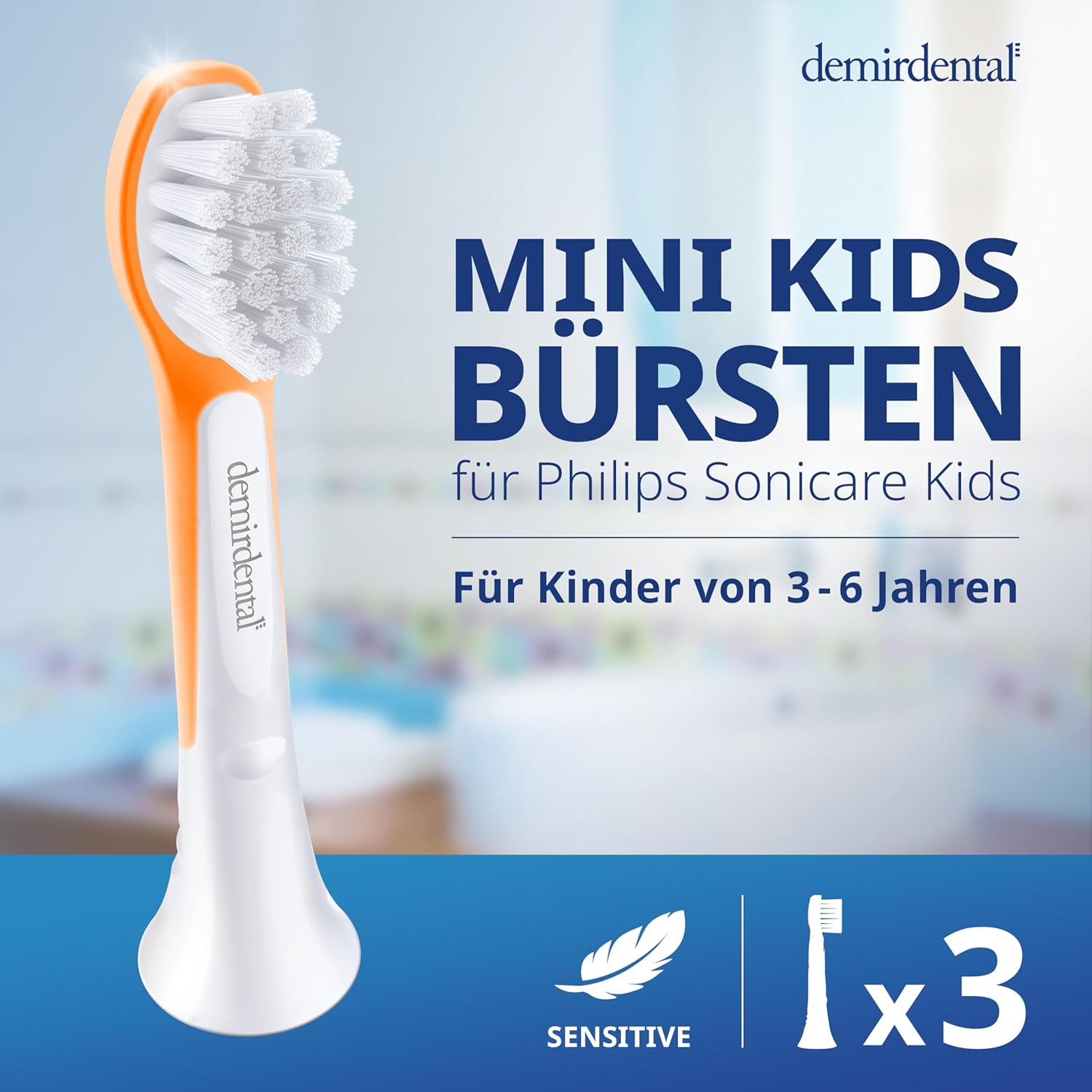 Kinder Aufsteckbürsten für Philips Sonicare Kids | ab 3 Jahren | Orange | 3er Paket