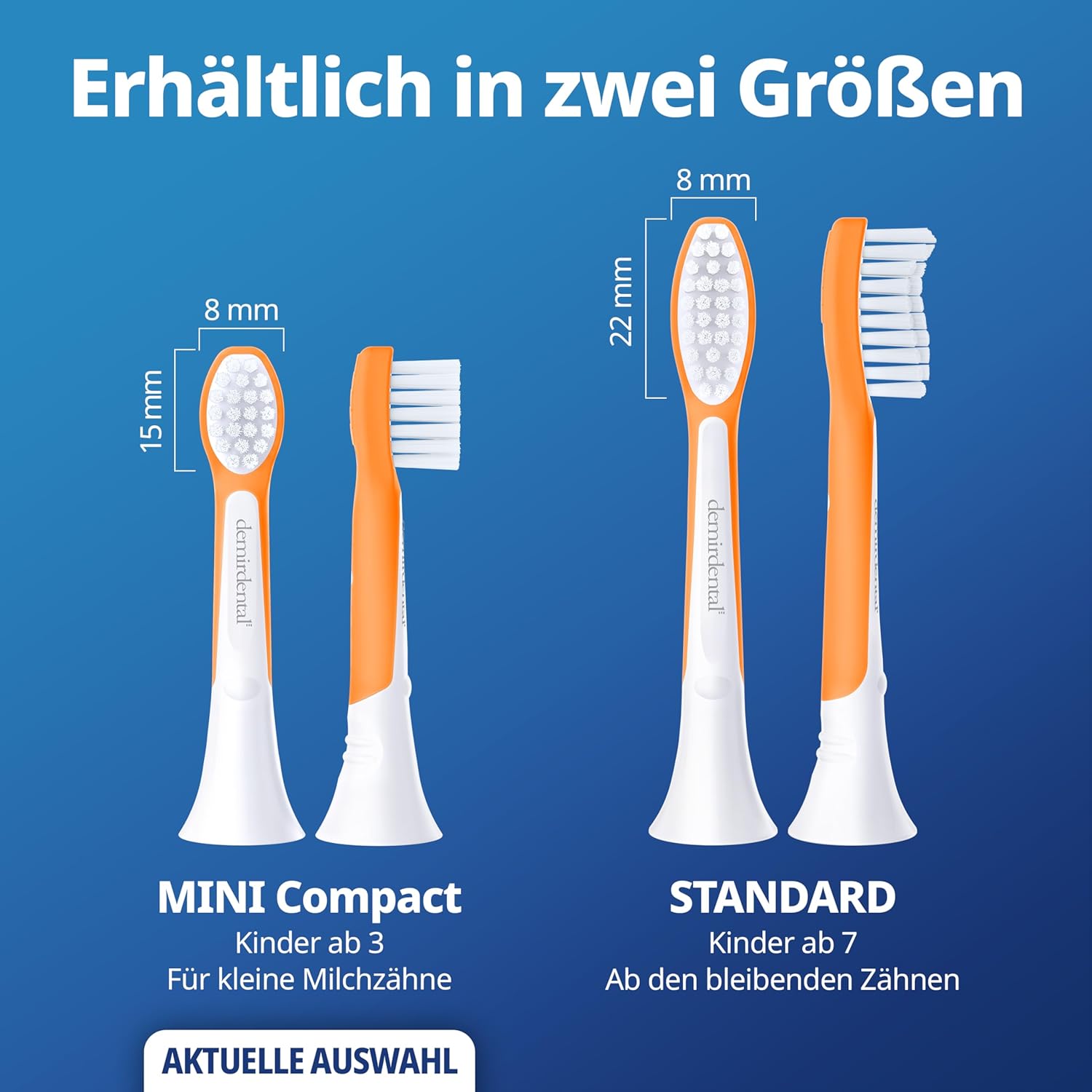 Kinder Aufsteckbürsten für Philips Sonicare Kids | ab 3 Jahren | Orange | 3er Paket