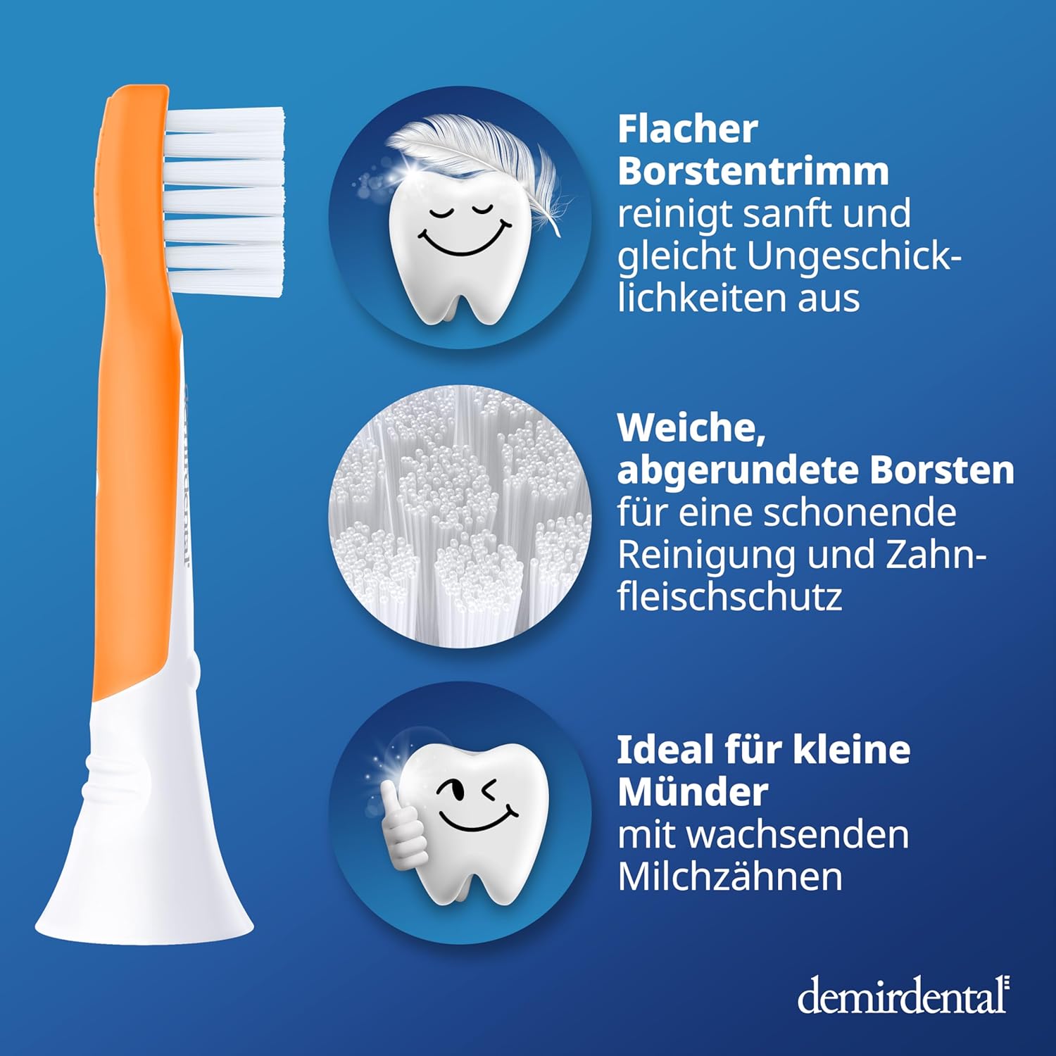 Kinder Aufsteckbürsten für Philips Sonicare Kids | ab 3 Jahren | Orange | 3er Paket