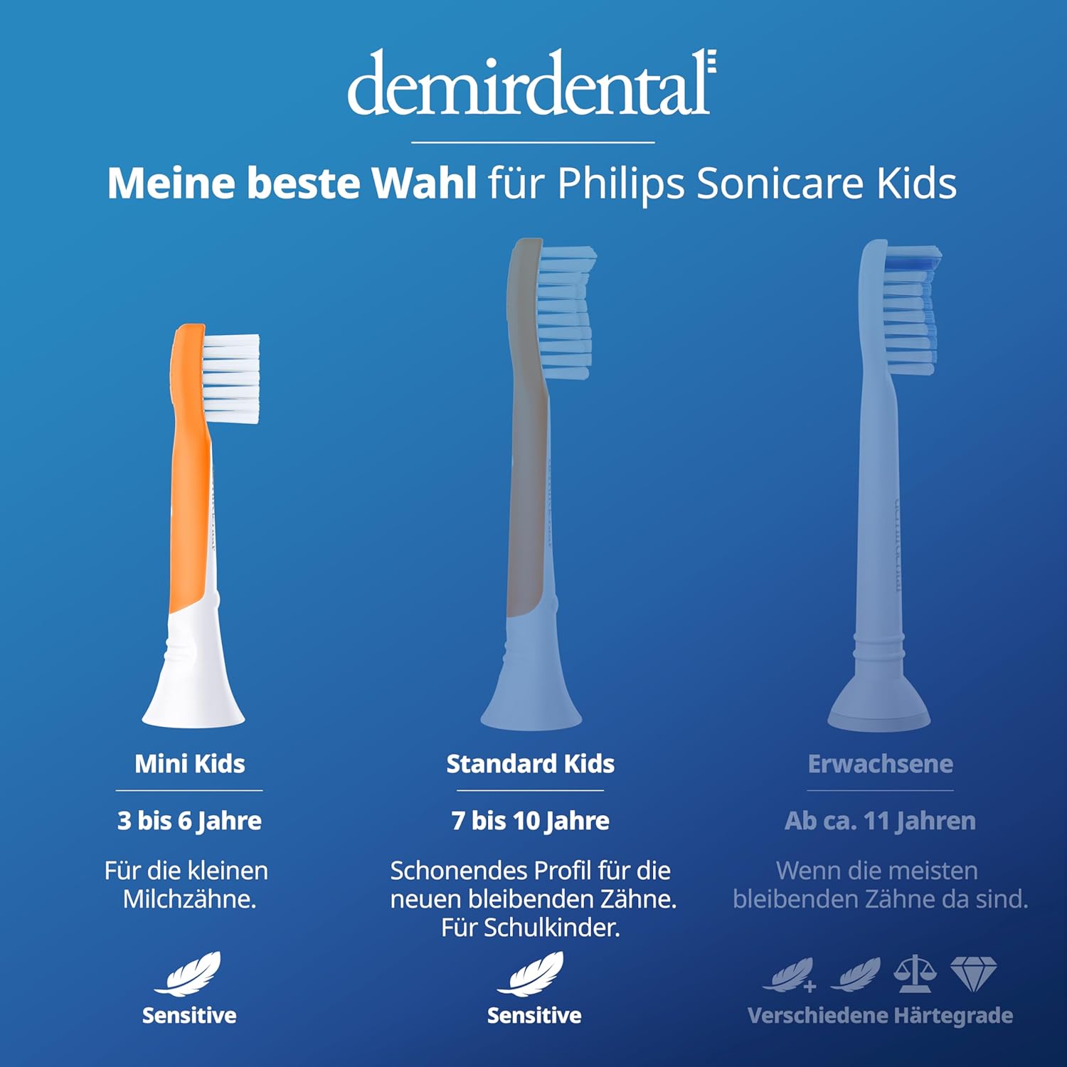 Kinder Aufsteckbürsten für Philips Sonicare Kids | ab 3 Jahren | Orange | 3er Paket