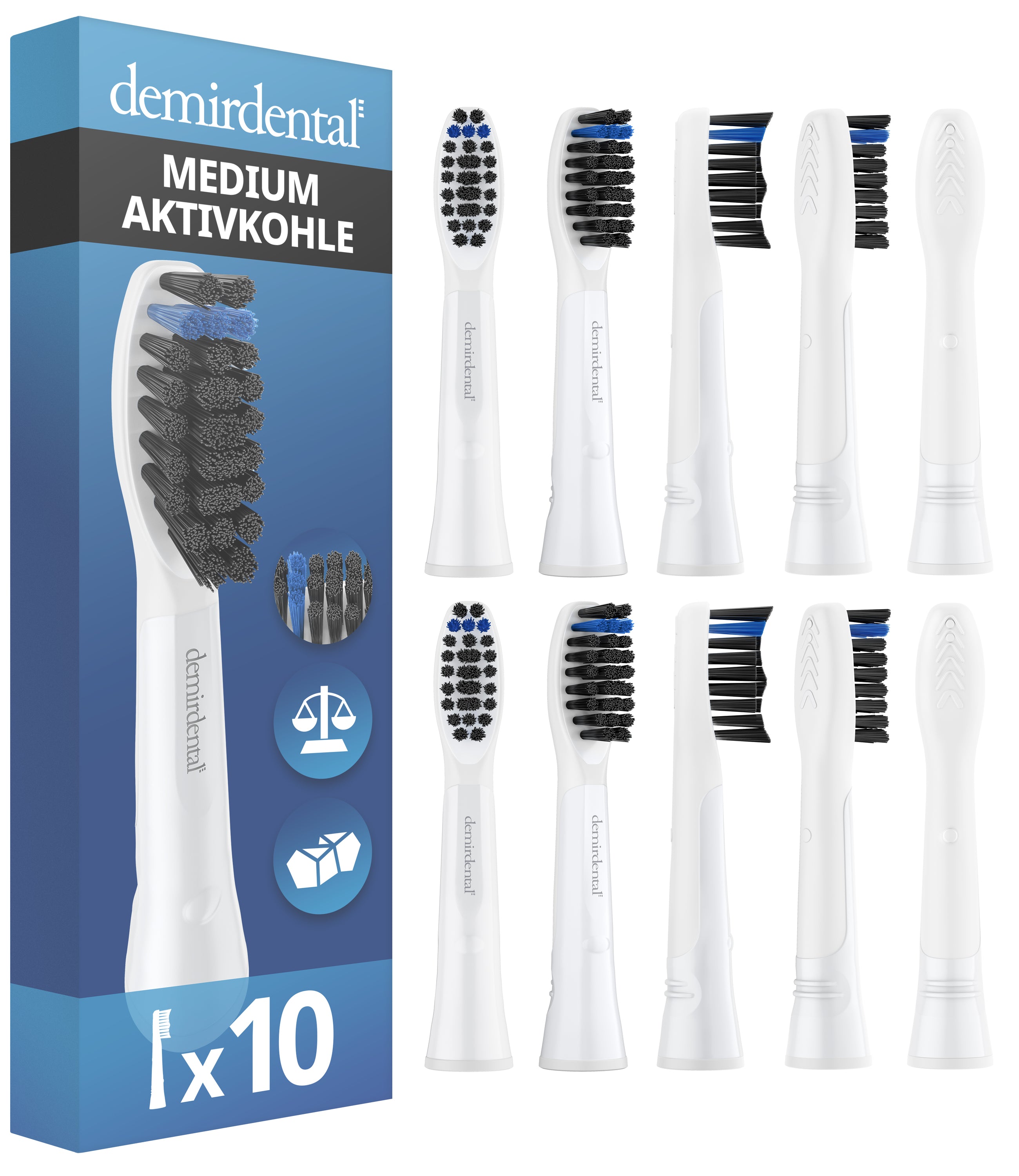 Lot De 10 Têtes De Brosse à Dent Demirdental Medium - Compatible Oral-B Pulsonic Slim