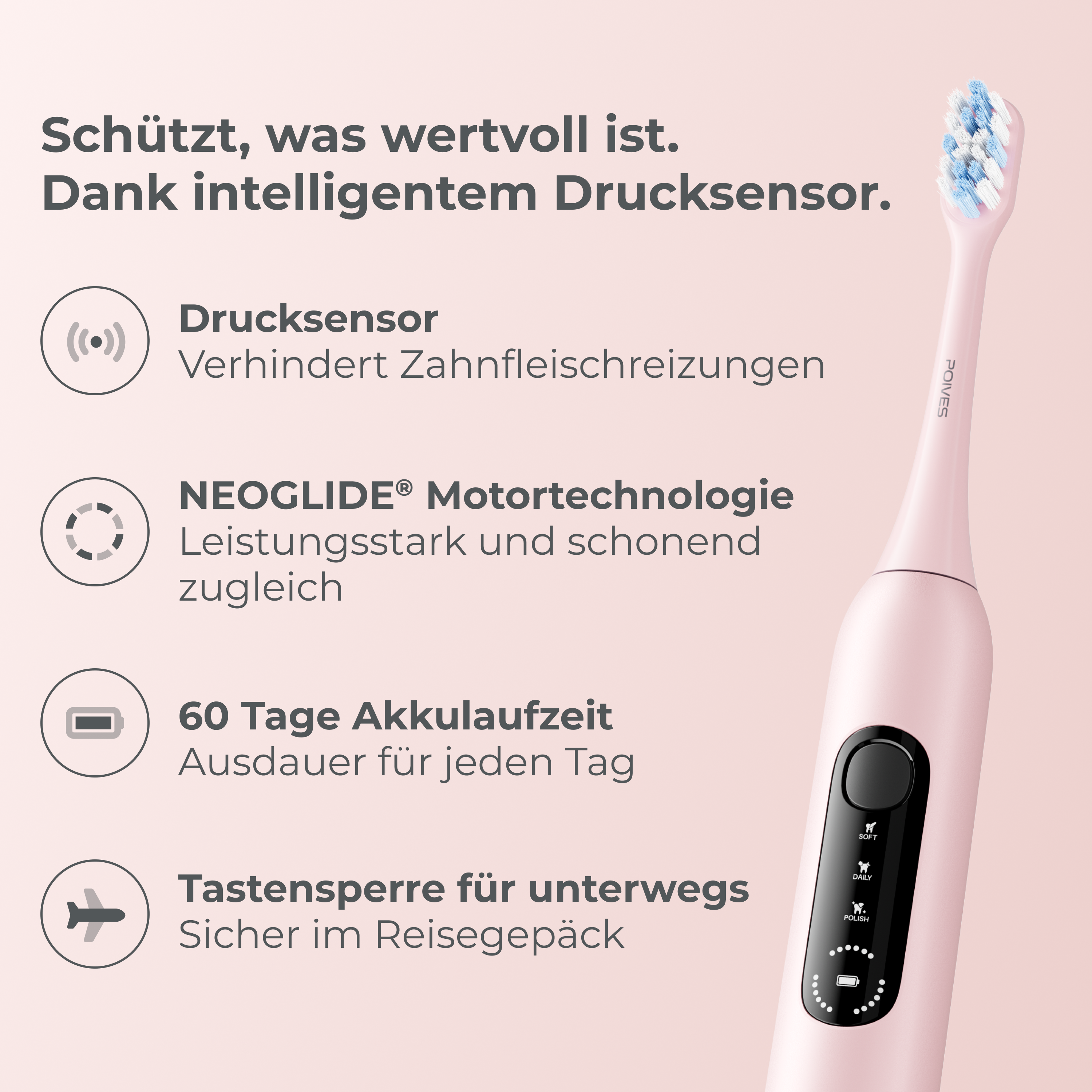 POIVES P1 Pro Schallzahnbürste - Perlmutt Rosa